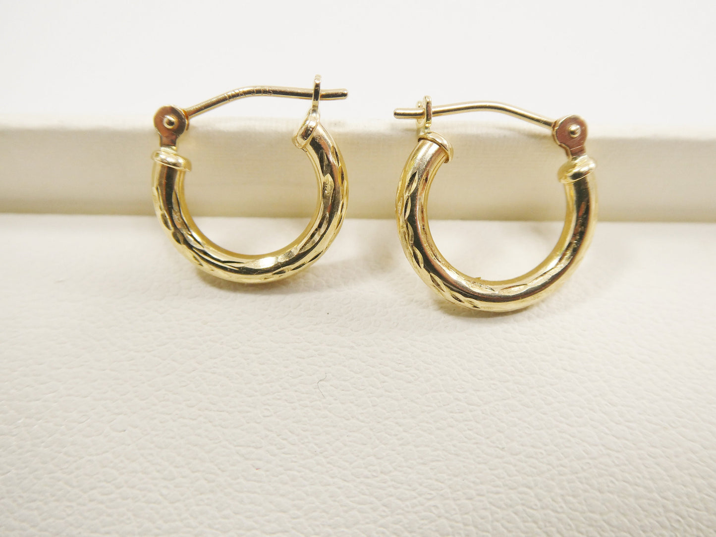real 10k solid yellow gold diamond cut hoop 12mm tube earring