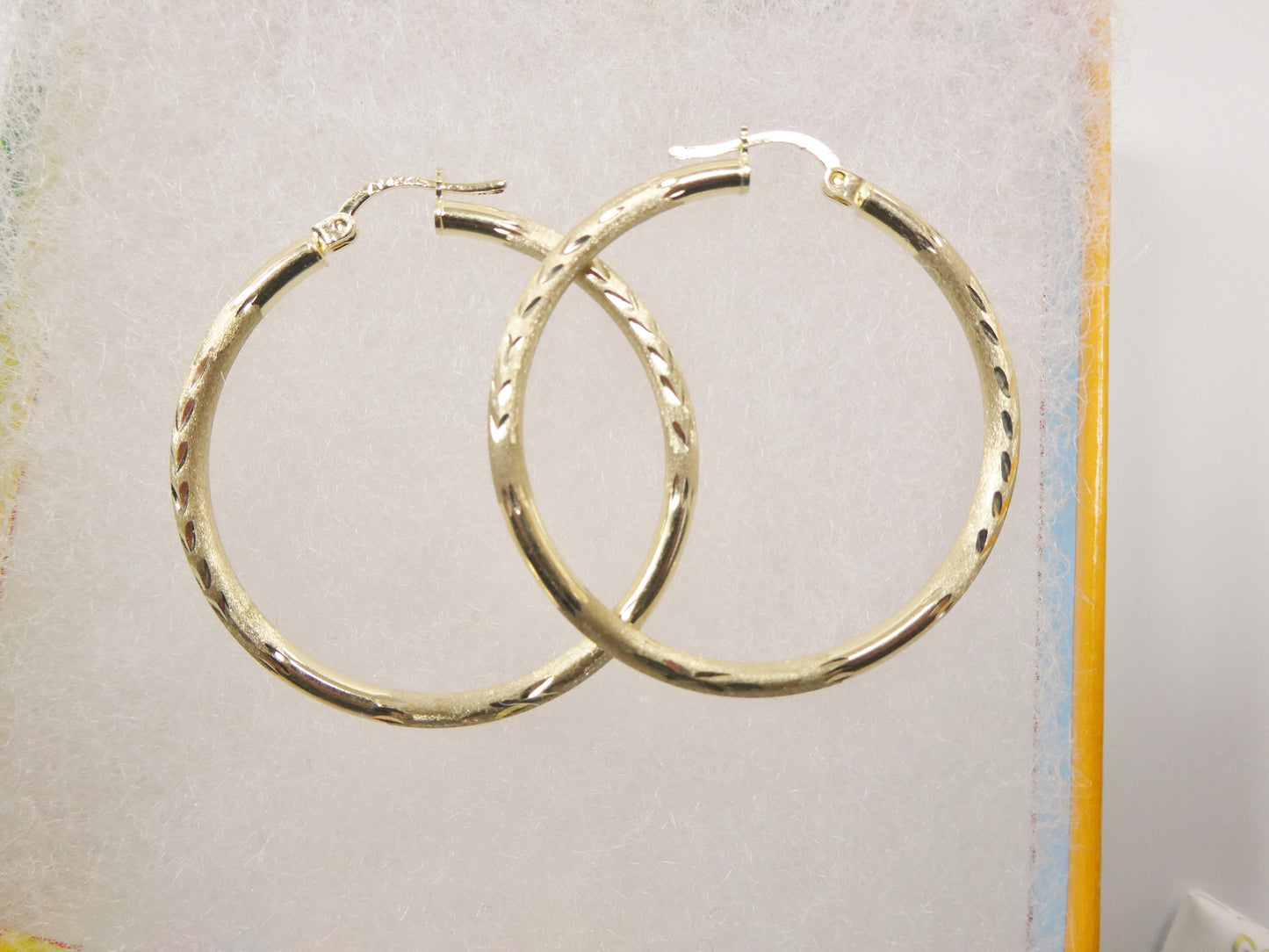 10k real solid yellow gold diamond cut hoop earrings