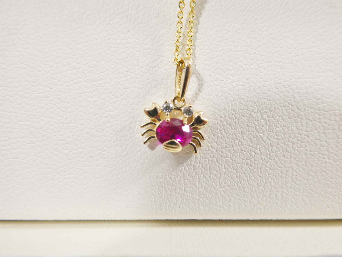 14k real solid yellow gold red stone crab pendent and cable necklace