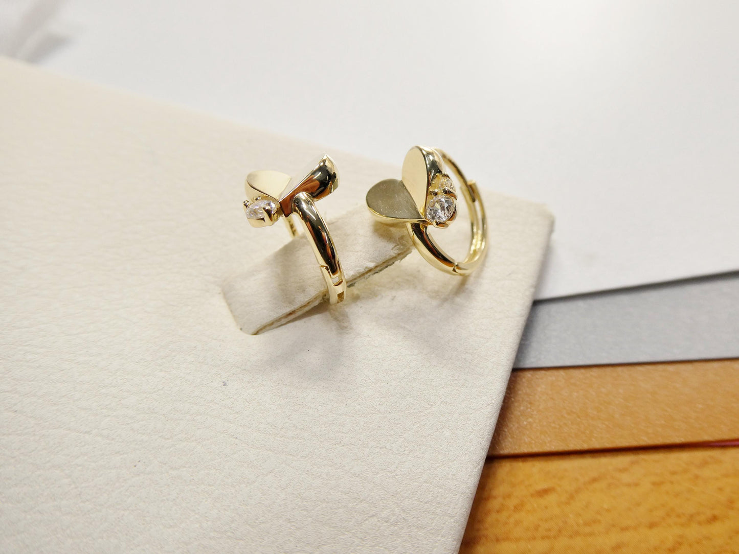real 10k solid yellow gold designer heart hoop huggie earrings