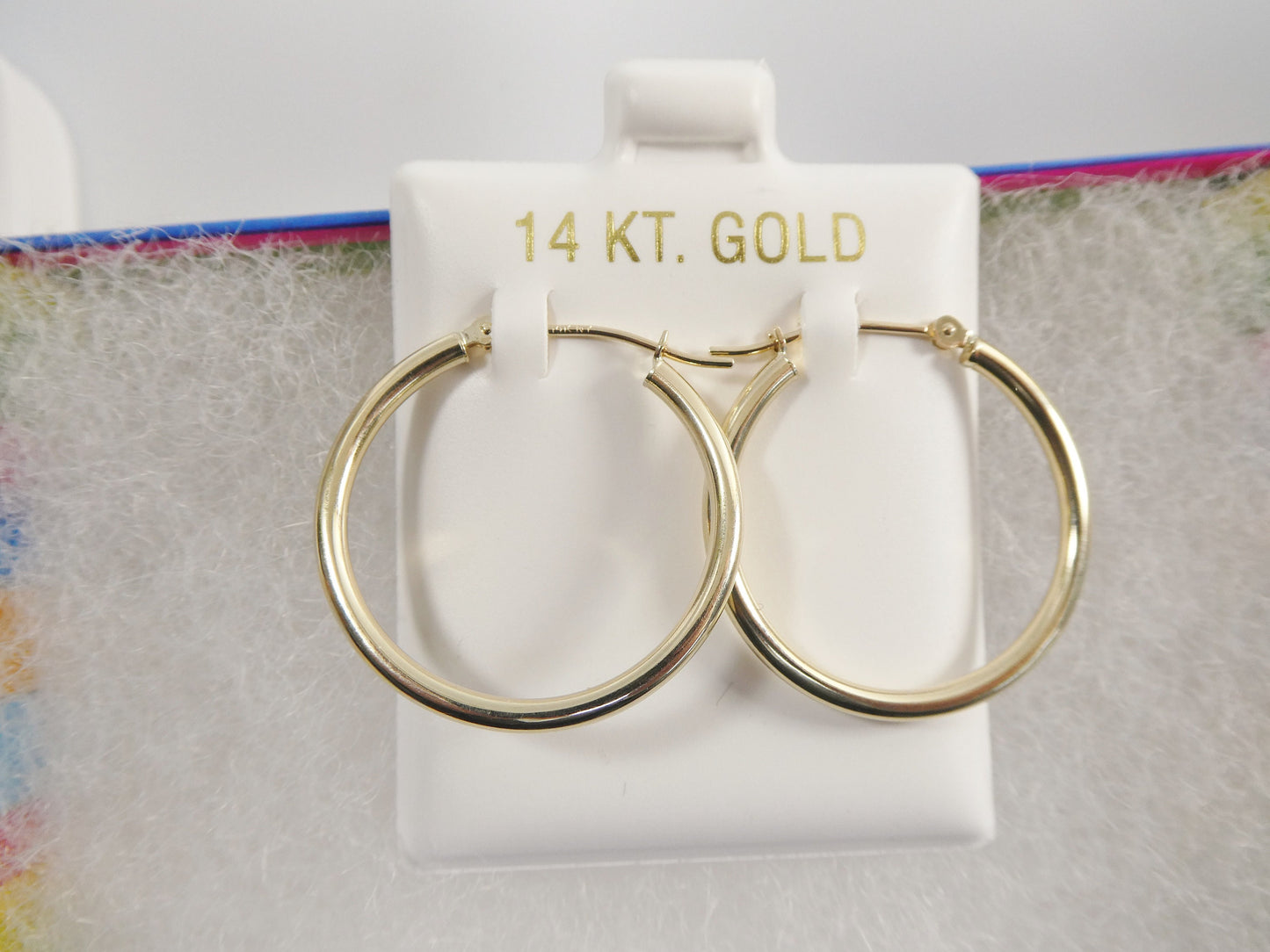 14K real solid yellow gold 2mm / 25mm round hoop earring snap closure high polish finish