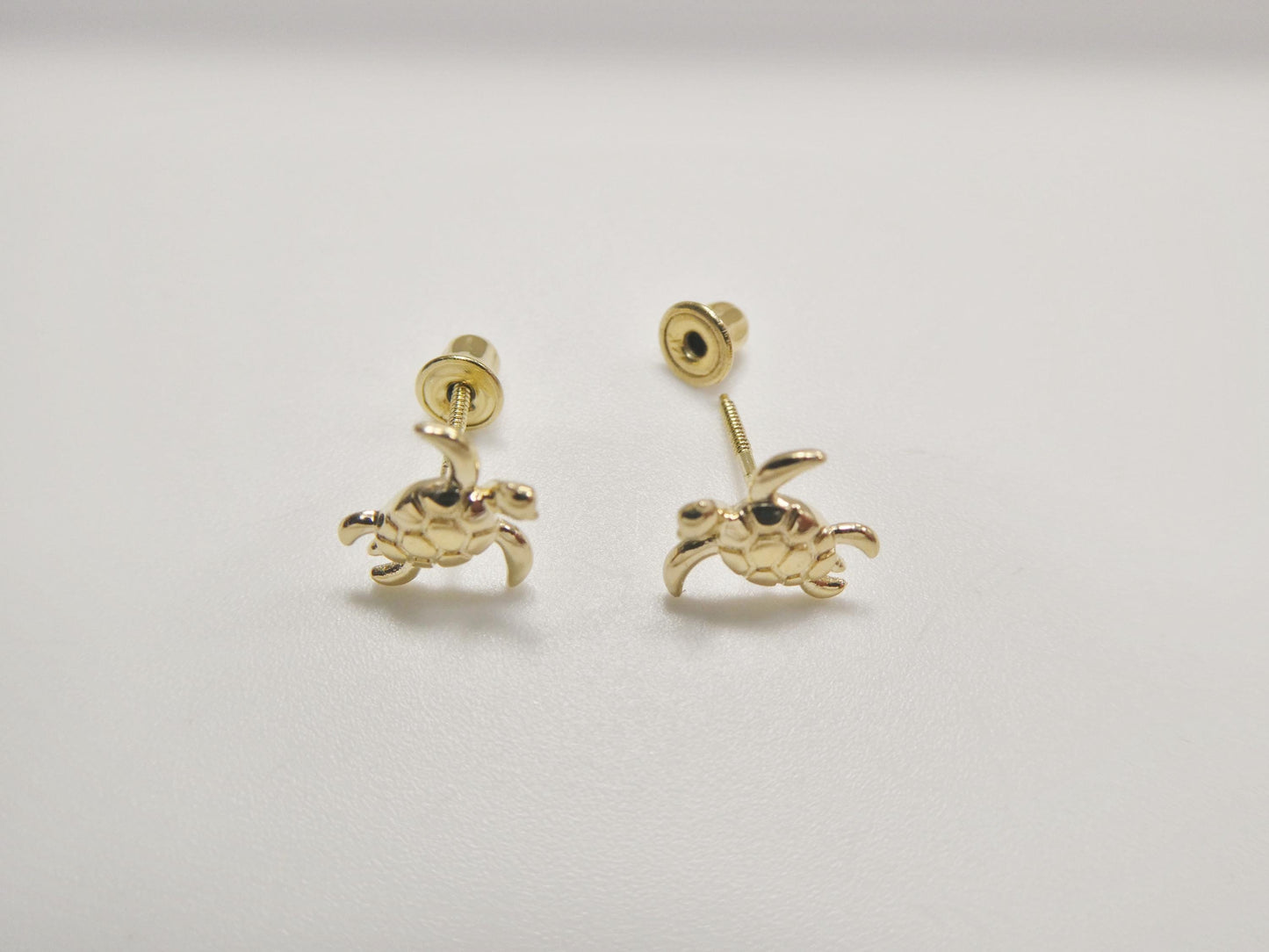 real 10k solid yellow gold turtle screw back post earrings