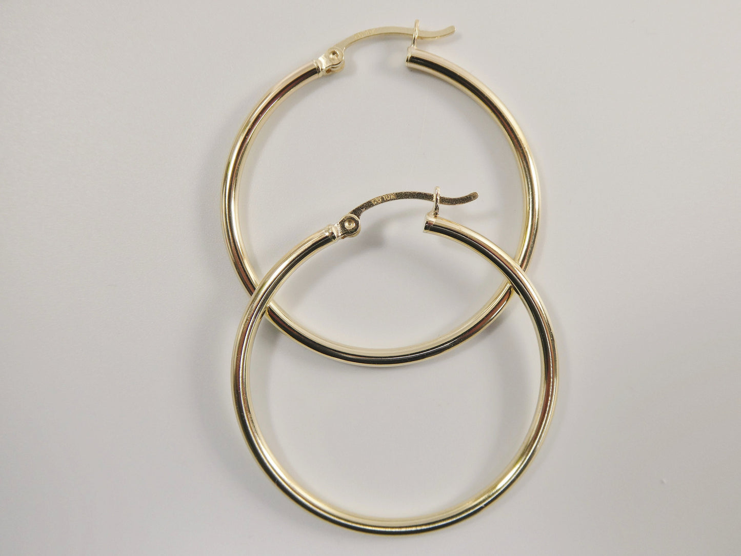 real 10k solid yellow gold plain high polish 35mm hoop earrings