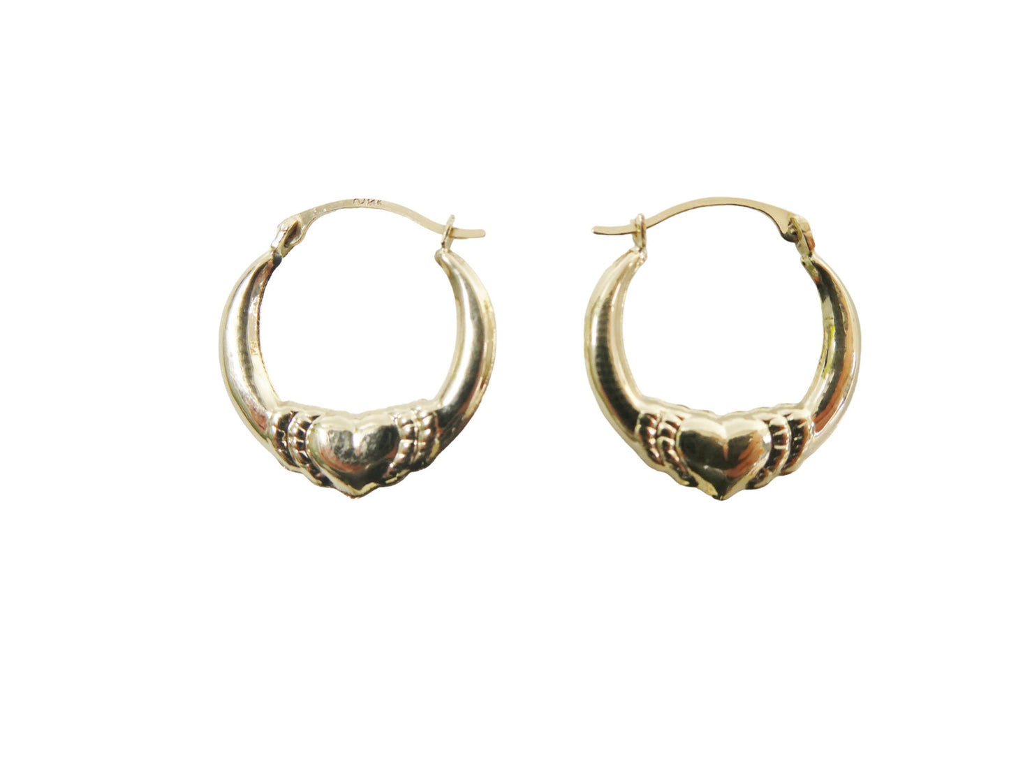 14k real solid yellow gold small heart hoop design earrings