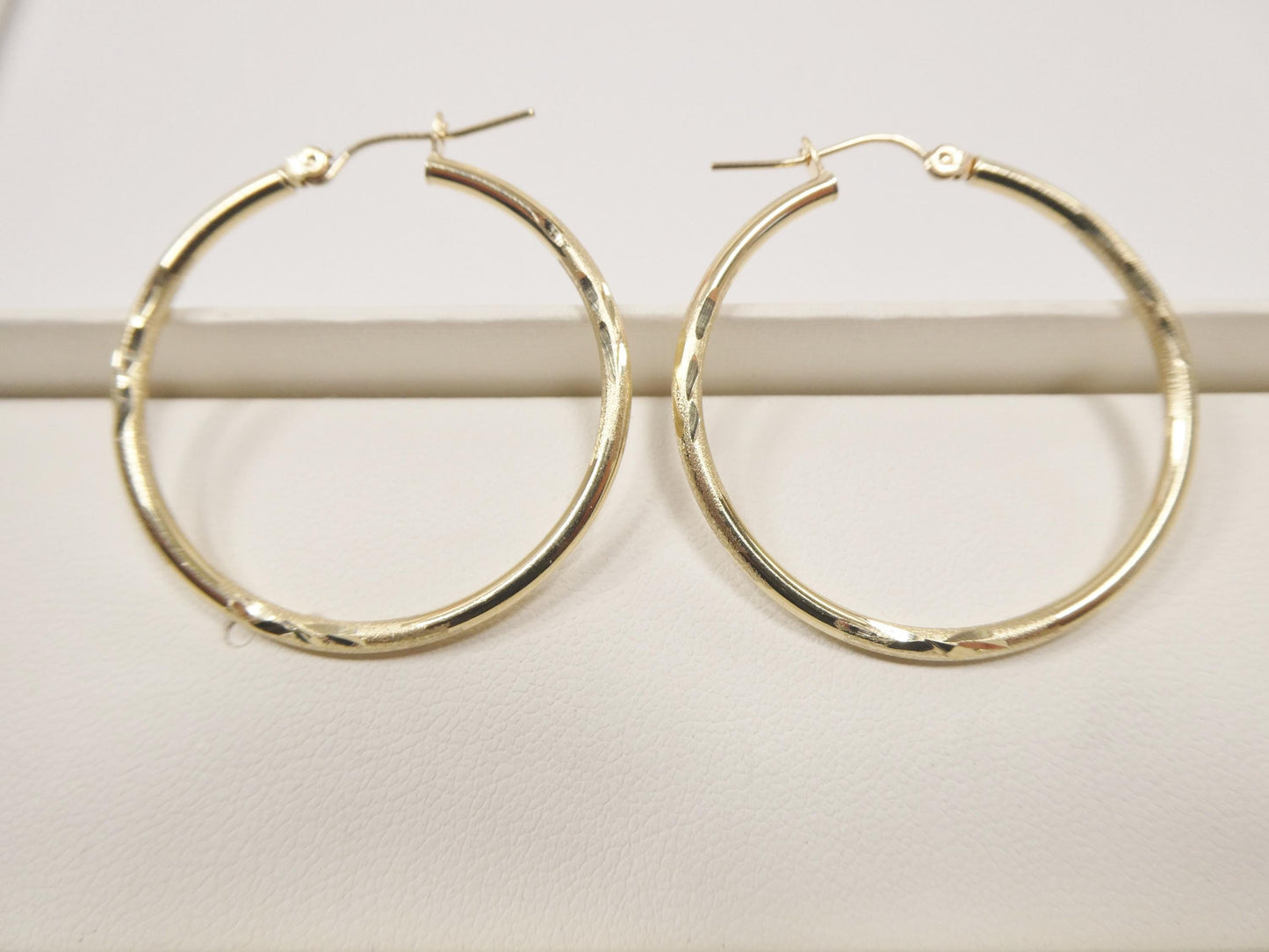 10k real solid yellow gold diamond cut hoop earrings