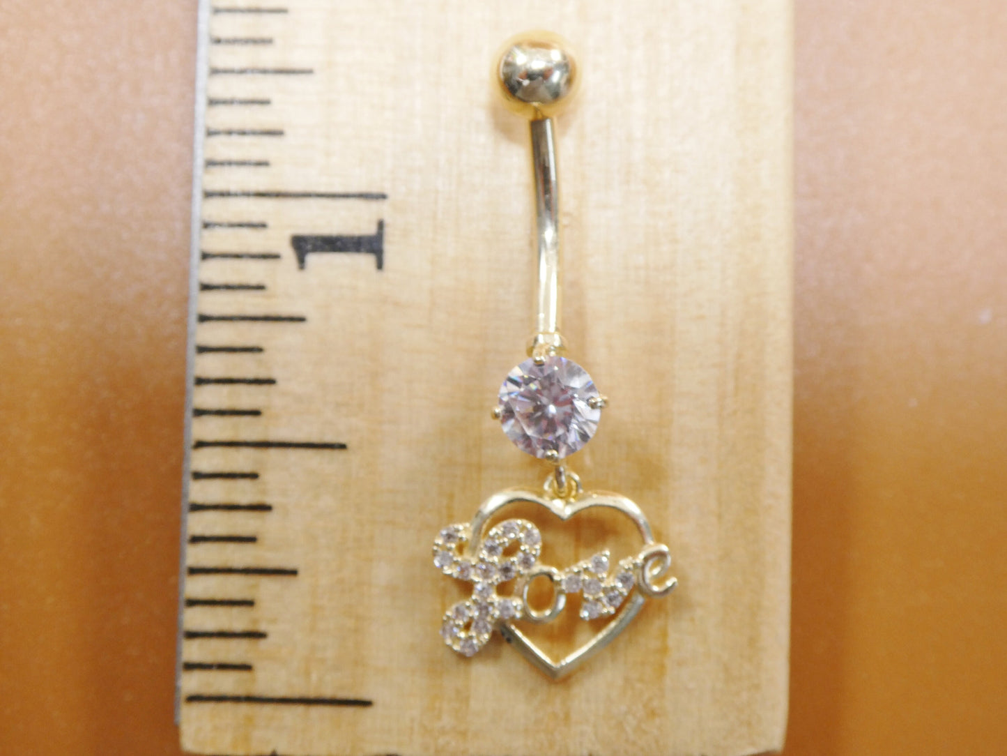 14k real solid yellow gold dangling love heart belly button ring piercing