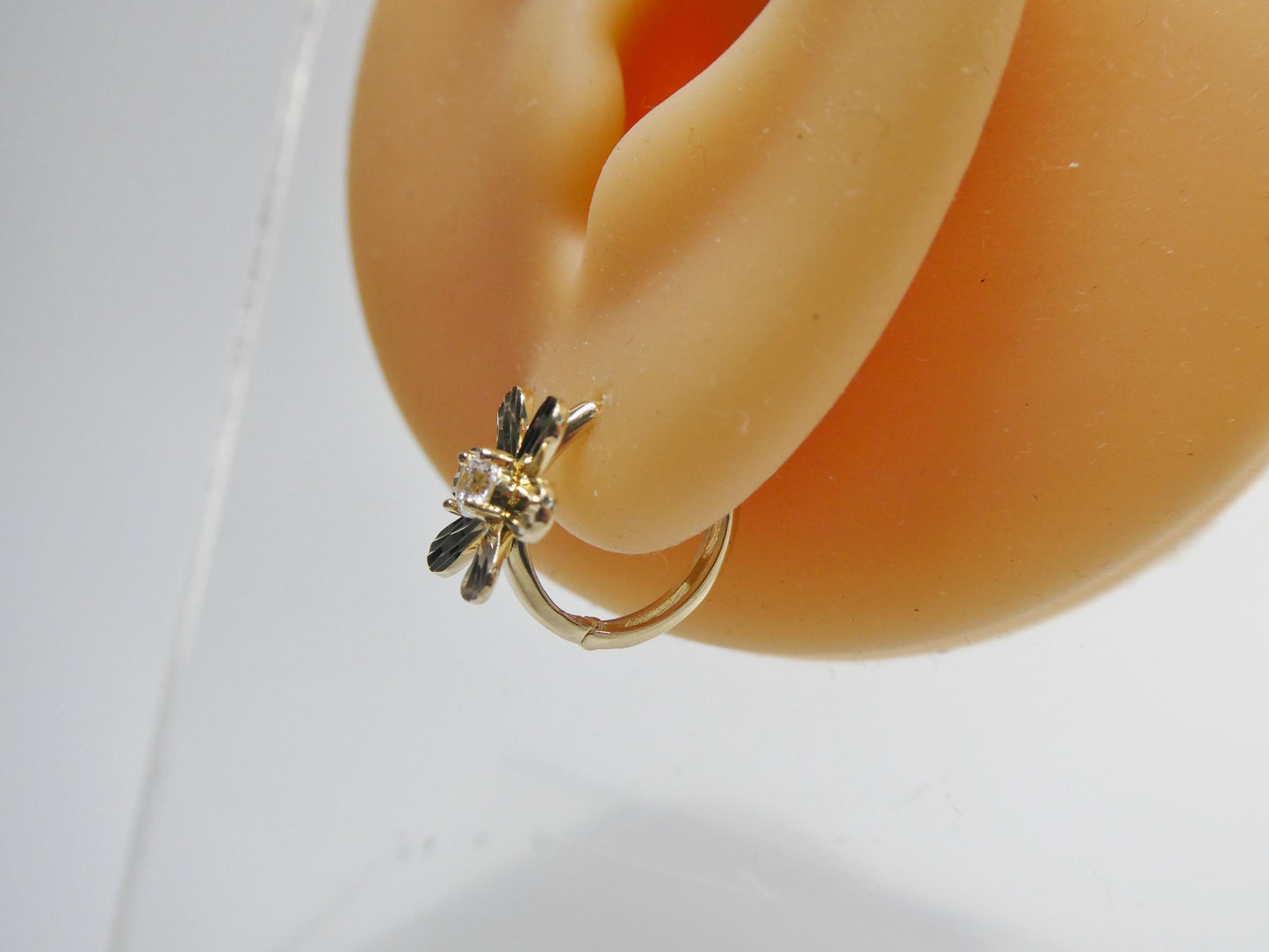 real 10k solid yellow gold designer floral hoop huggie earrings