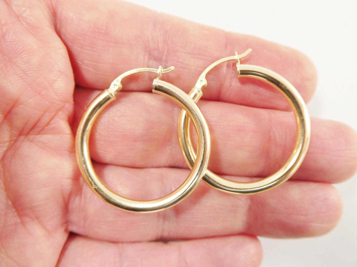 real 10k solid yellow gold plain high polish 30mm hoop huggie earrings