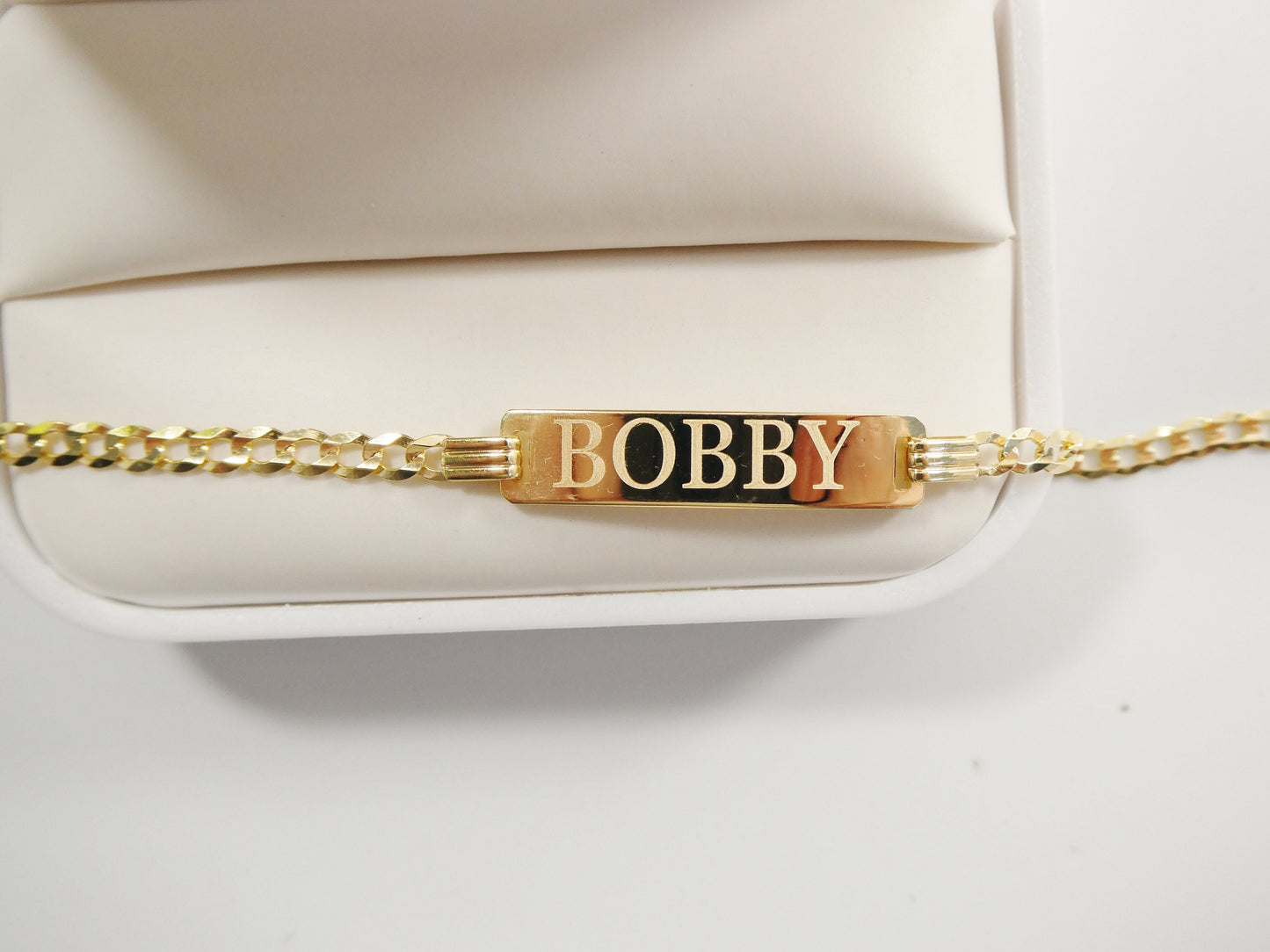 14K real solid yellow gold 6 inch curb link baby ID bracelet