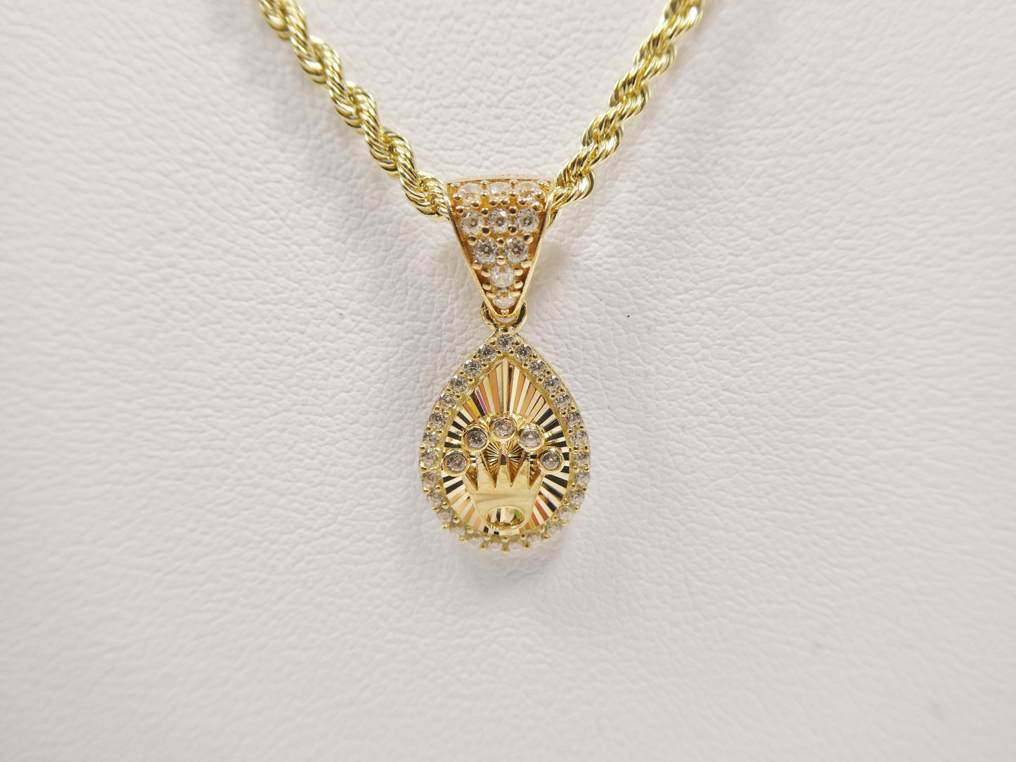 10k real solid yellow gold crown pendent and rope necklace