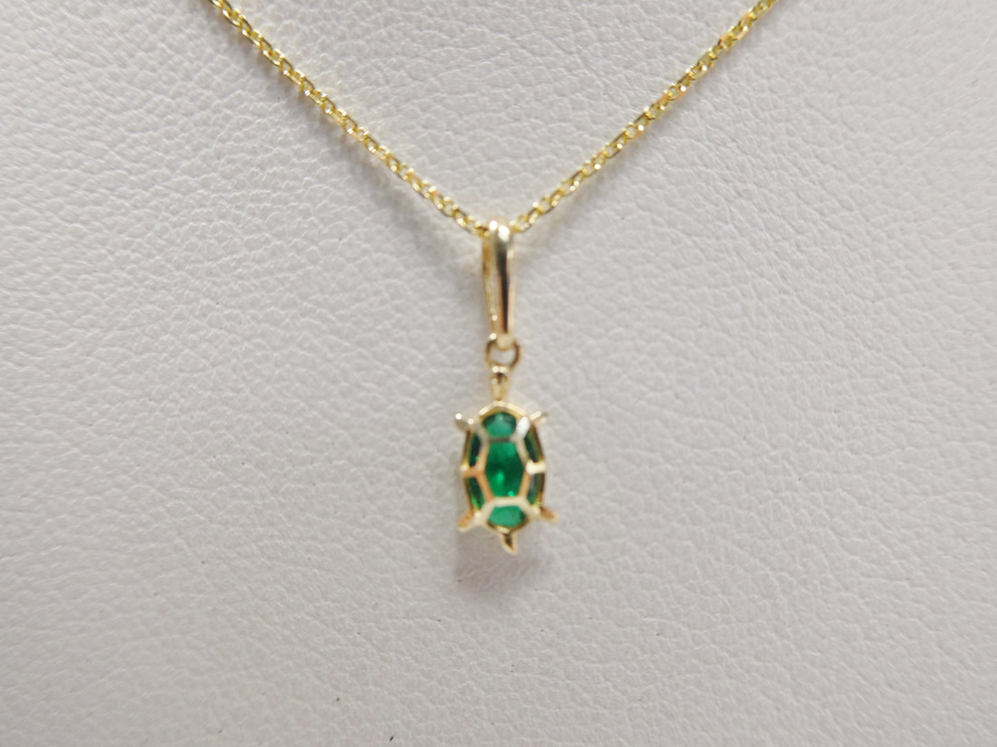 14k real solid yellow gold tiny color stone turtle pendent and cable necklace