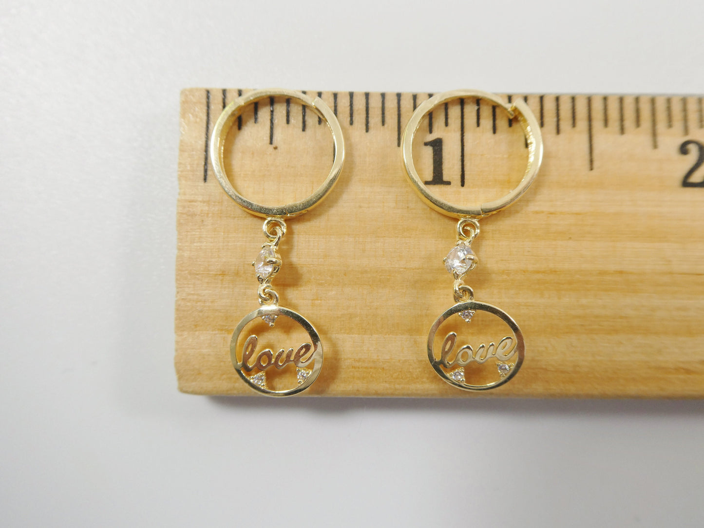 10k real yellow gold love dangle plain huggie earring