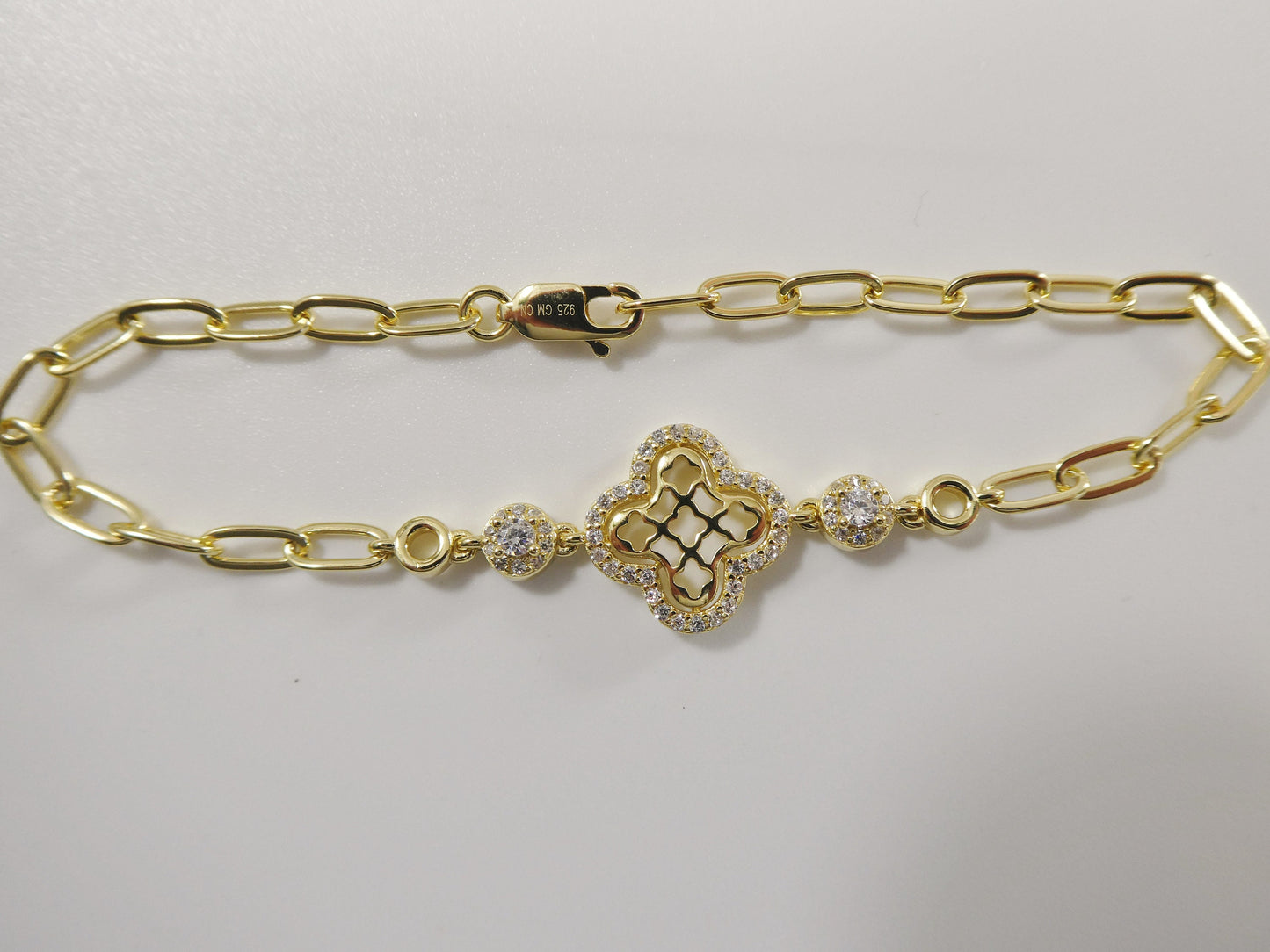 real 925 sterling silver paperclip bracelet 14k yellow gold finish