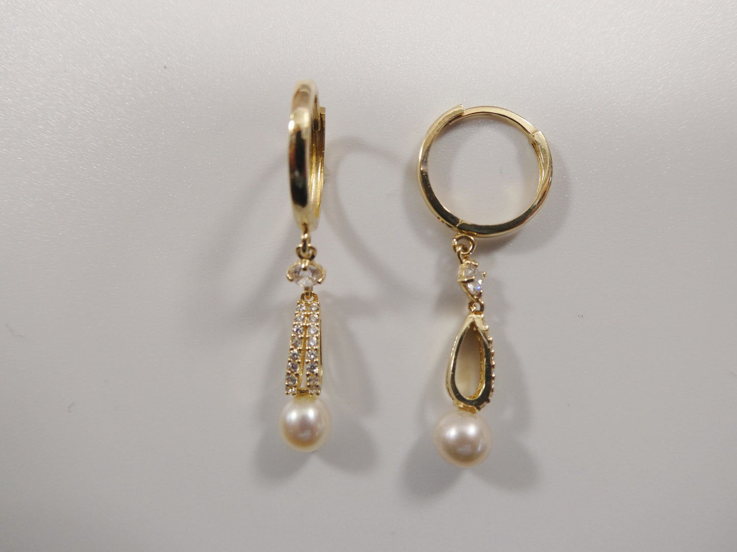 14k real solid yellow gold dropping real water fresh pearl earring