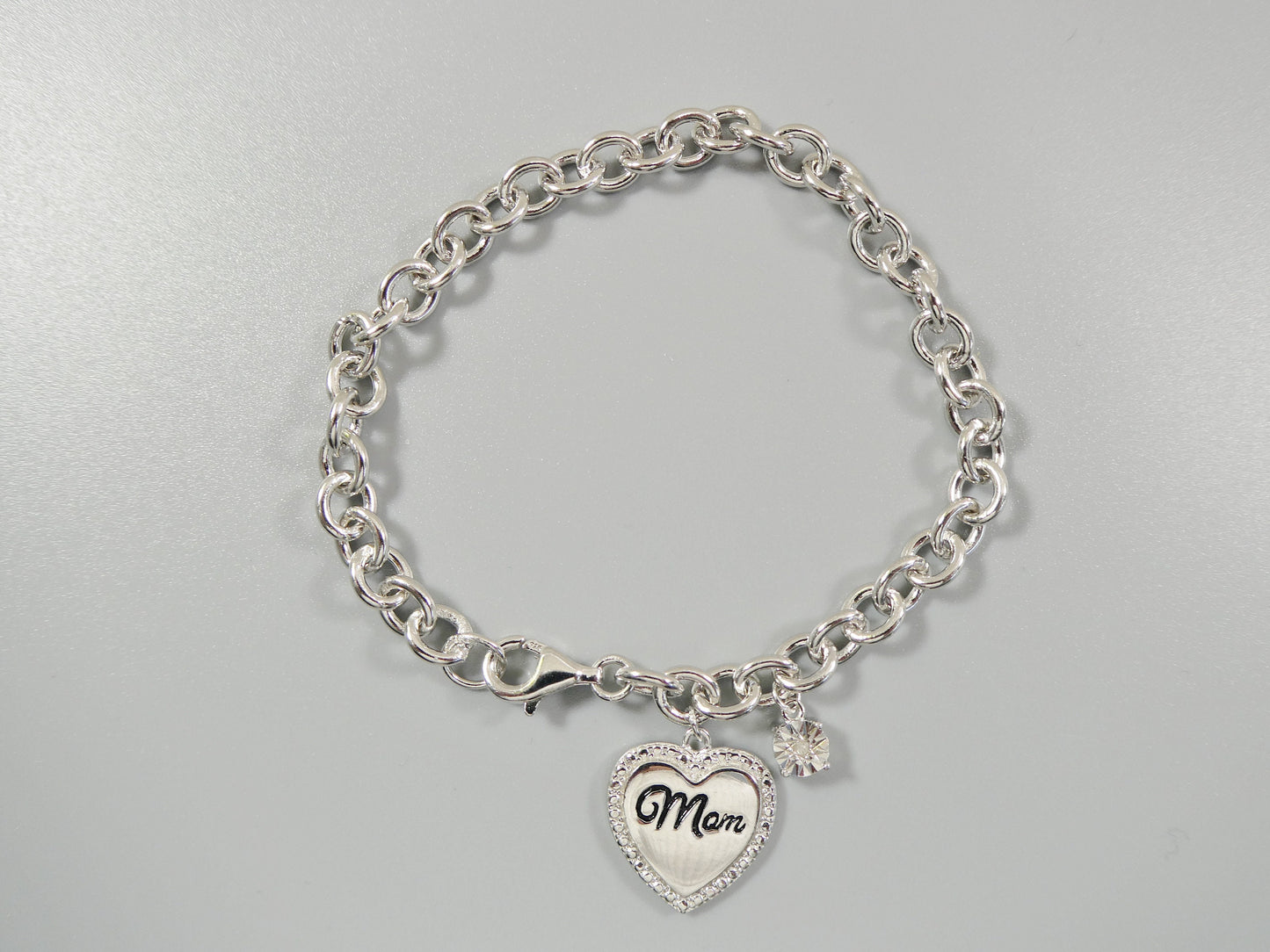 real 7 inch 925 sterling silver cable mom heart bracelet