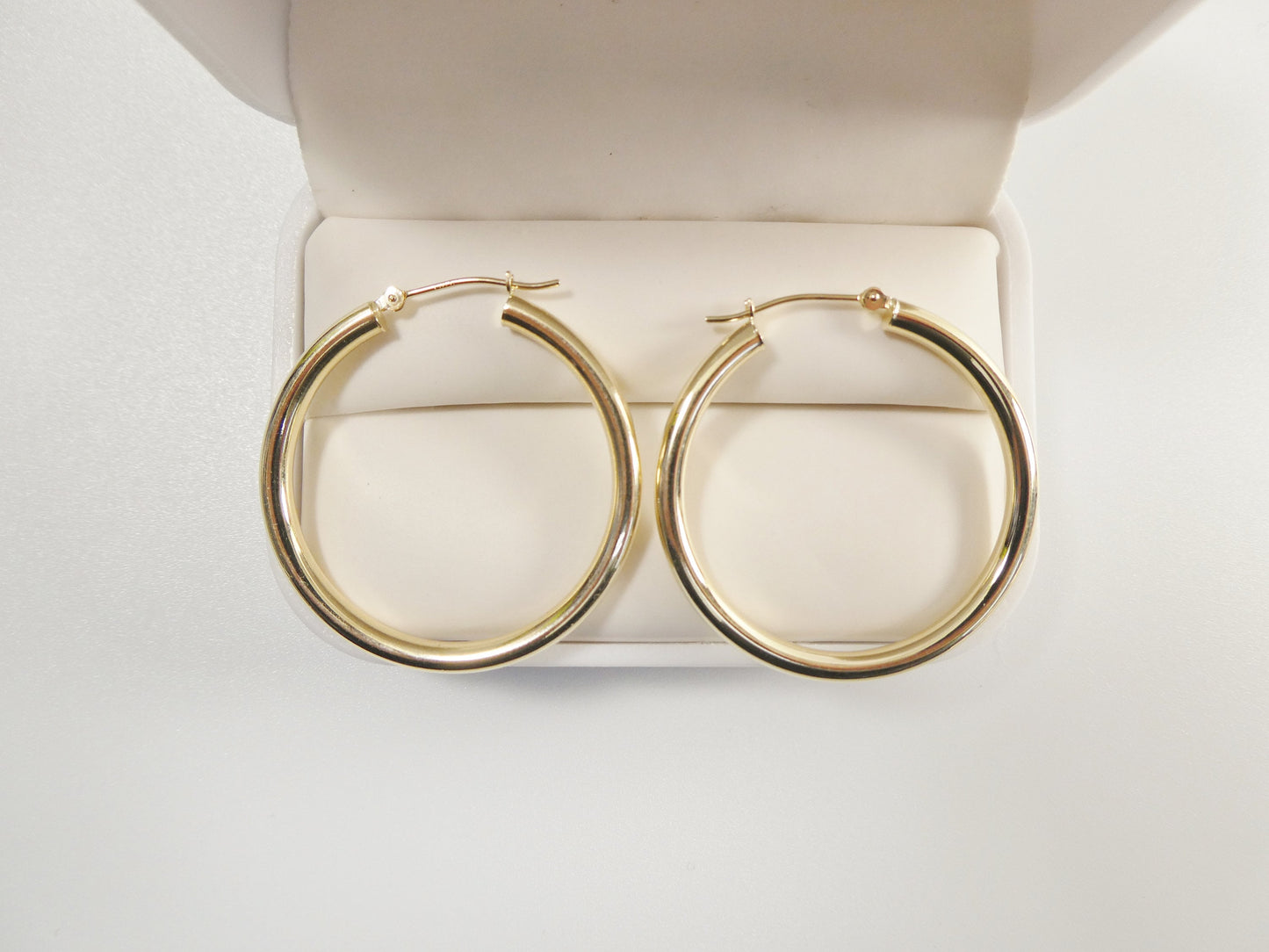 14K real solid yellow gold 3mm /35mm round hoop earring snap closure high polish finish