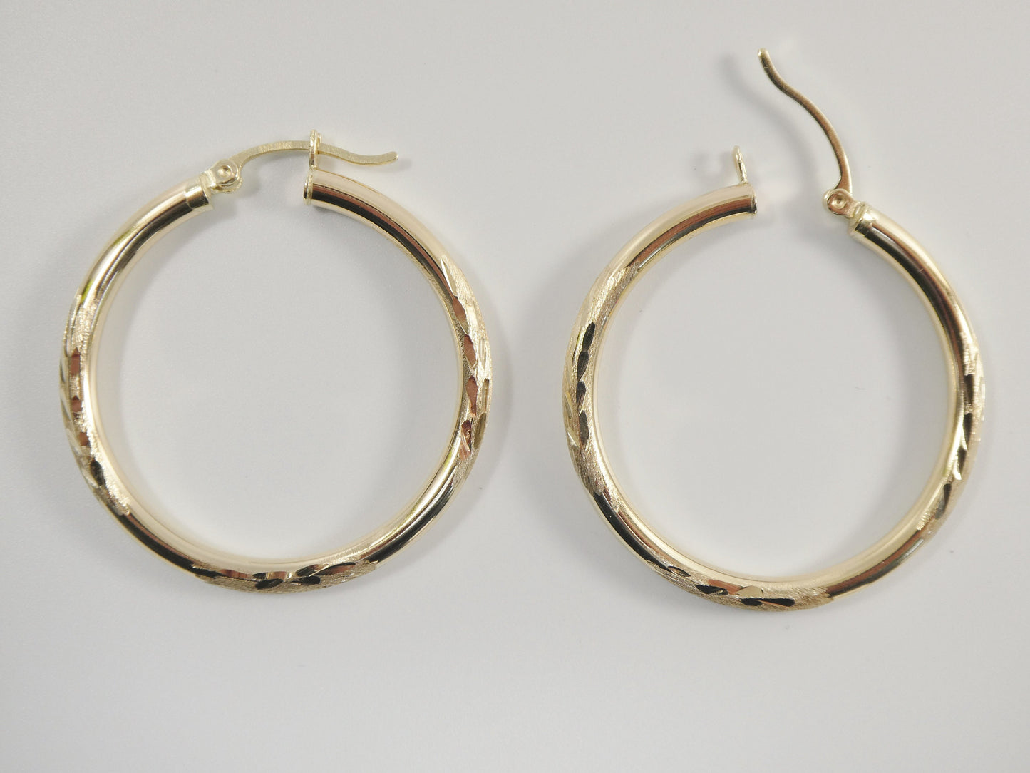 10k real solid yellow gold diamond cut hoop earrings