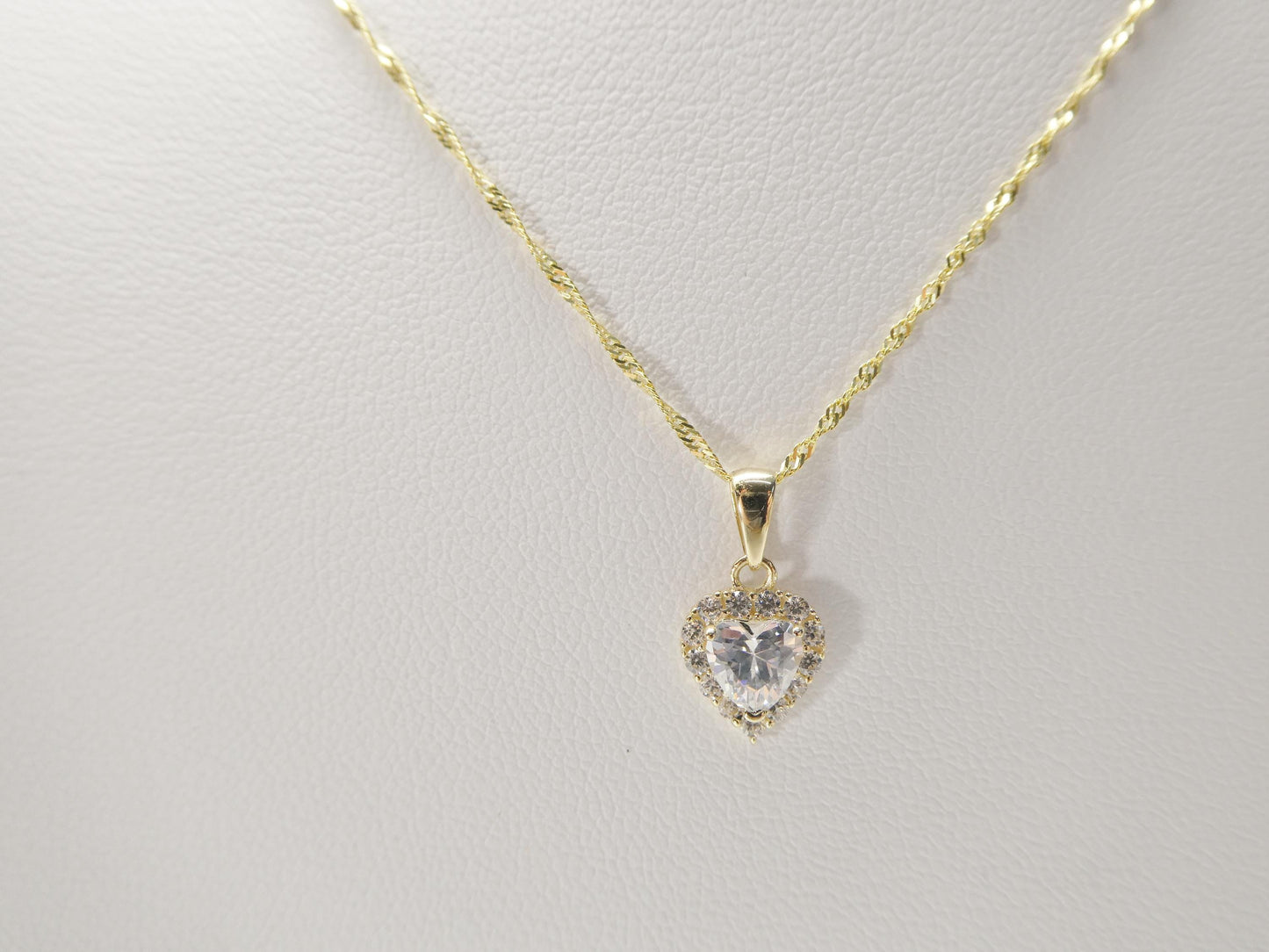 10k real solid yellow gold 16 inch necklace and color stone heart pendent set