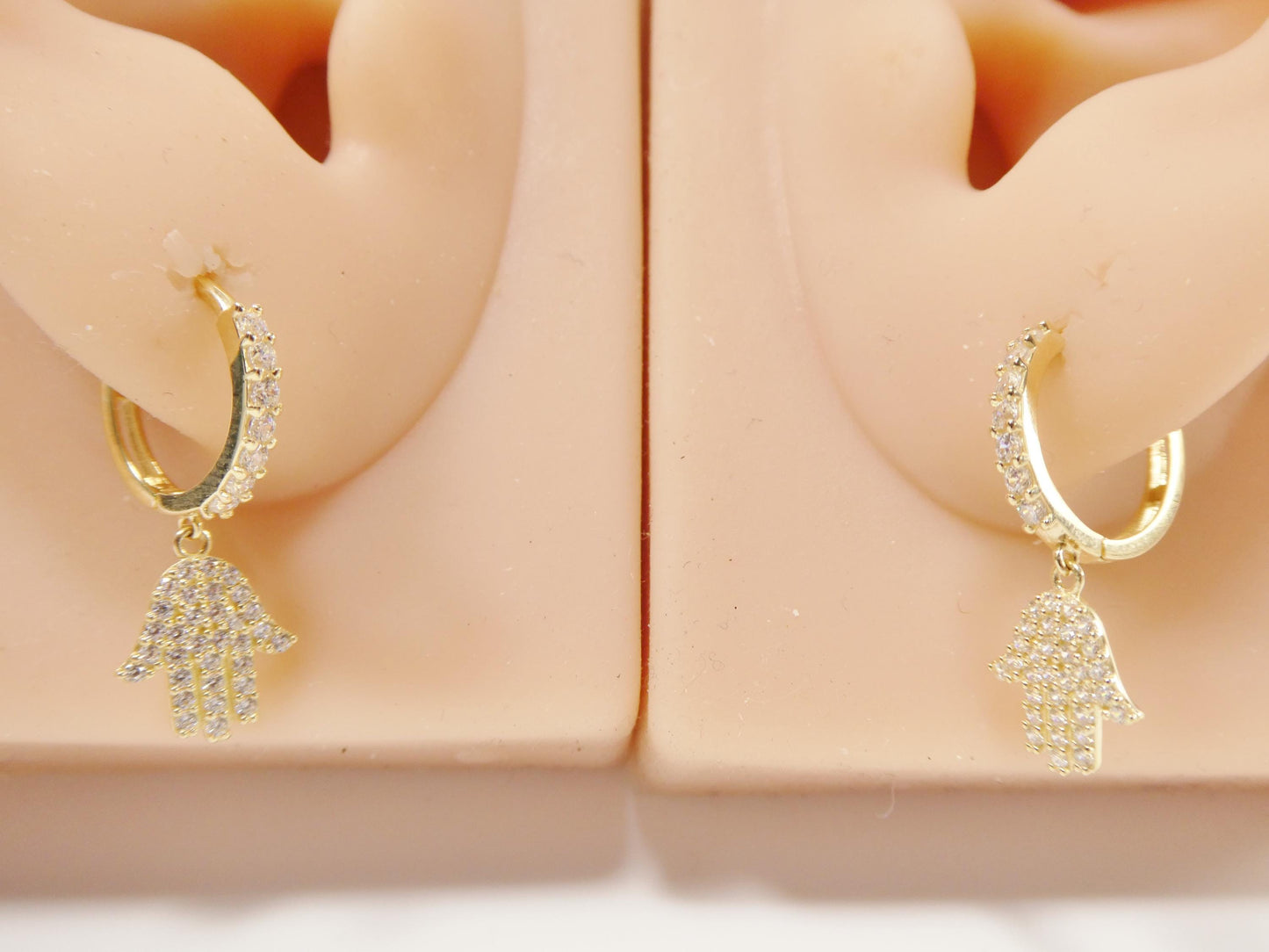 real 10k solid yellow gold hamsa hand hoop huggie earrings