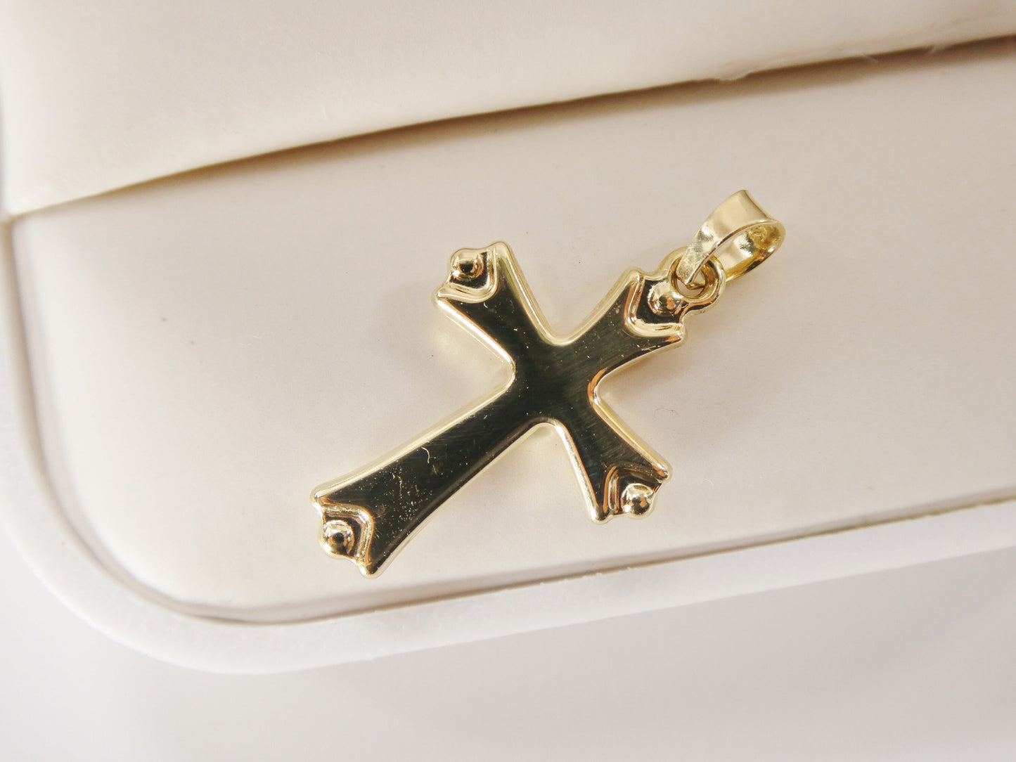 14k real solid yellow gold super polish cross pendent and robe necklace