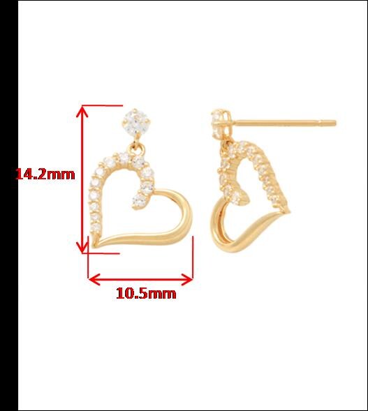 10k real solid gold heart dangling push back earrings