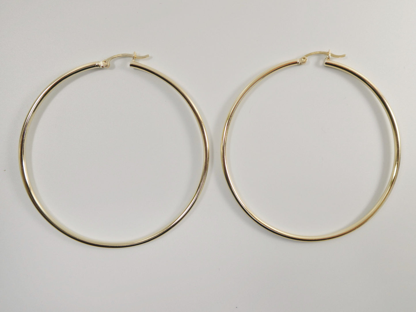 real 10k solid yellow gold plain high polish 60mm hoop earrings