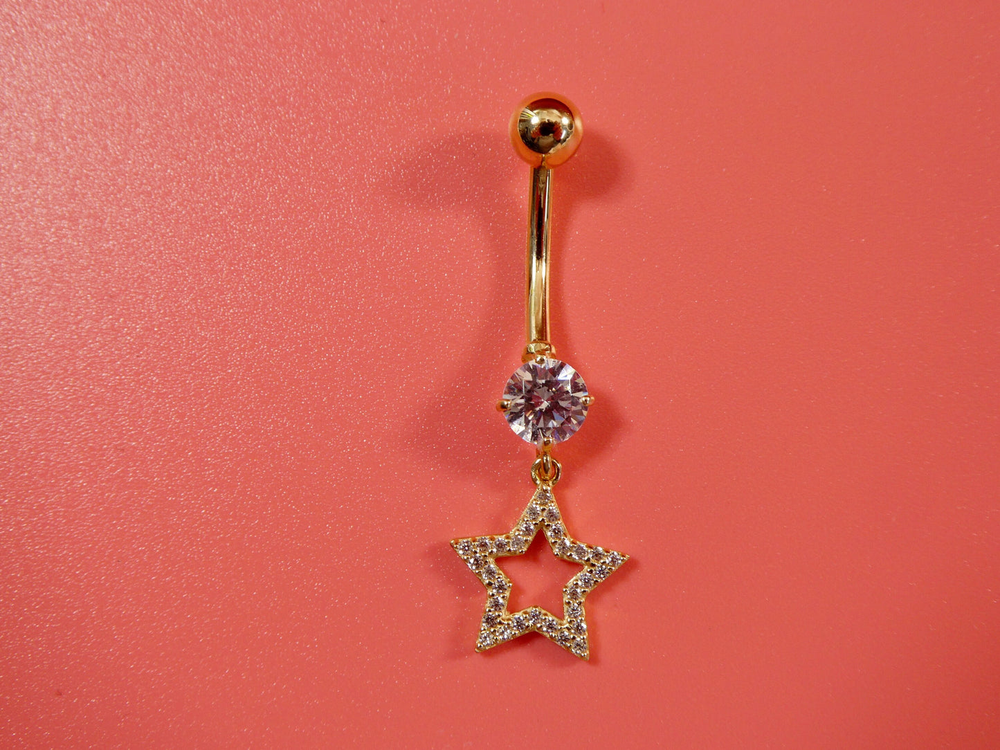 14k real solid yellow gold dangling star belly button ring piercing
