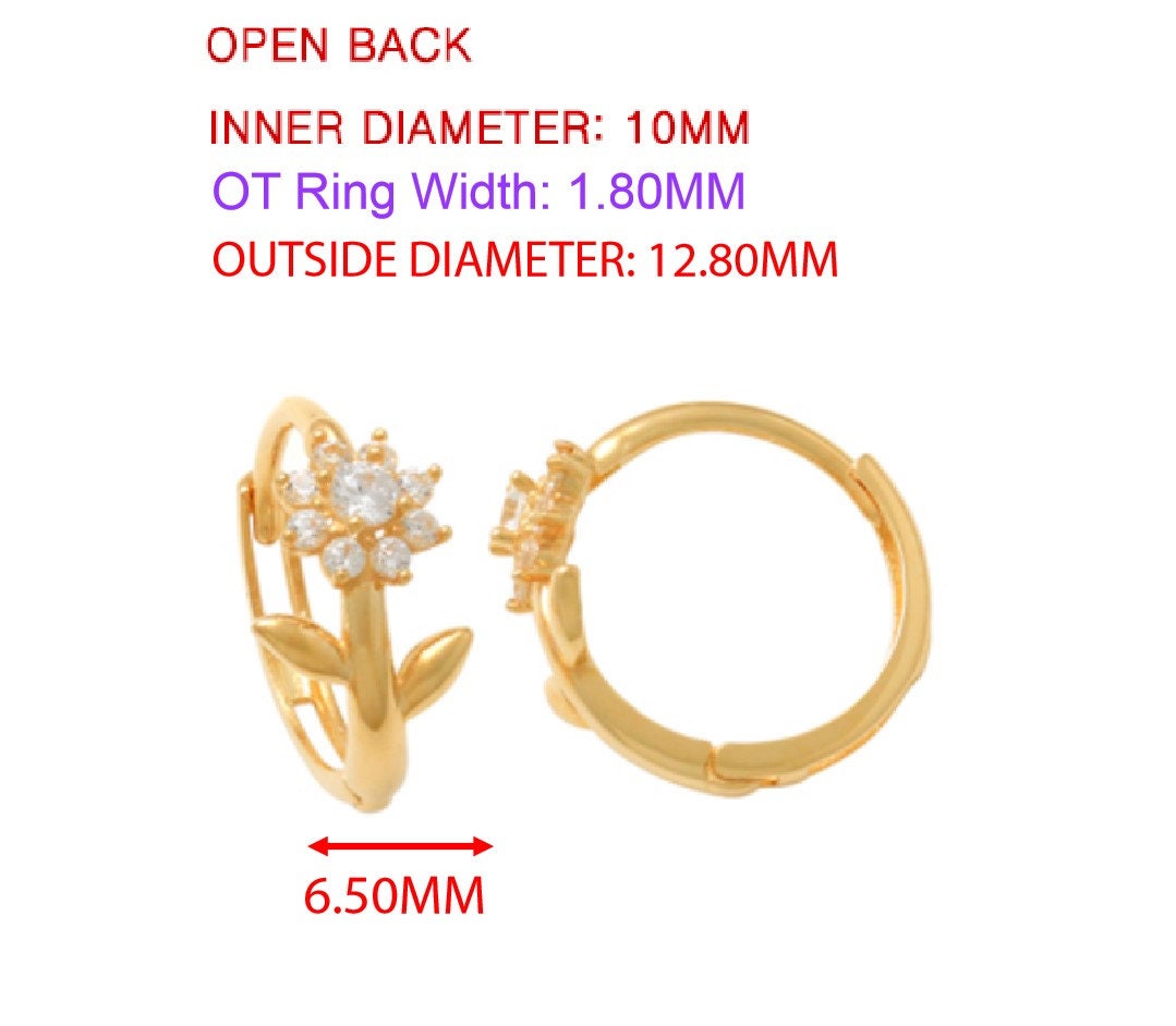 real 10k solid yellow gold flower hoop huggie earring