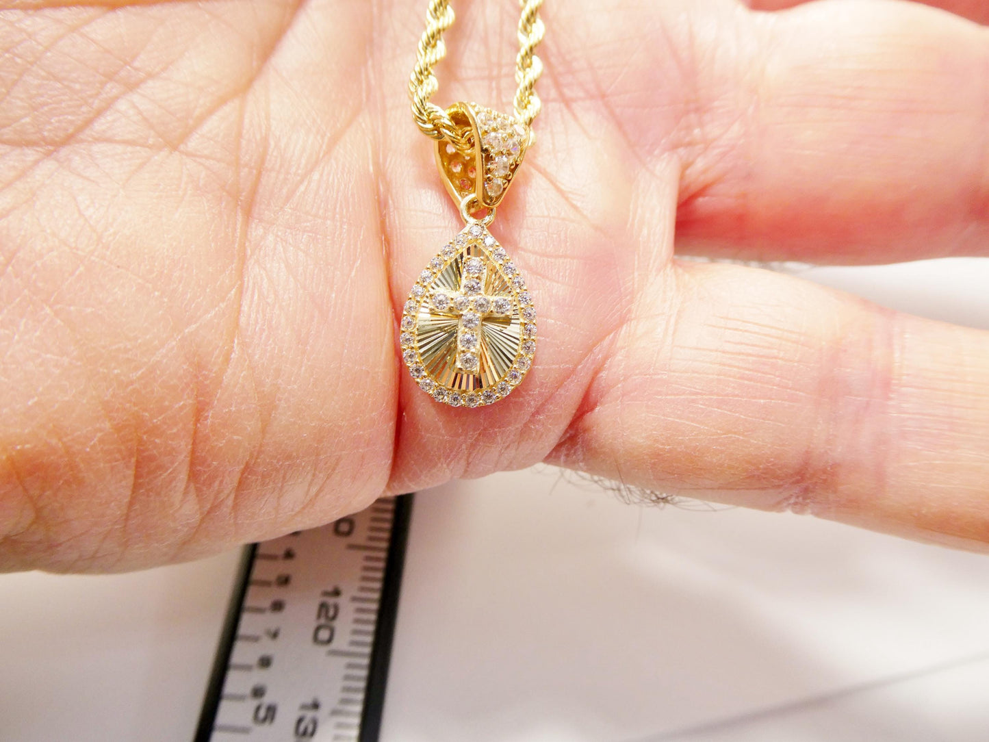 10k real solid yellow gold cross pendent and rope necklace