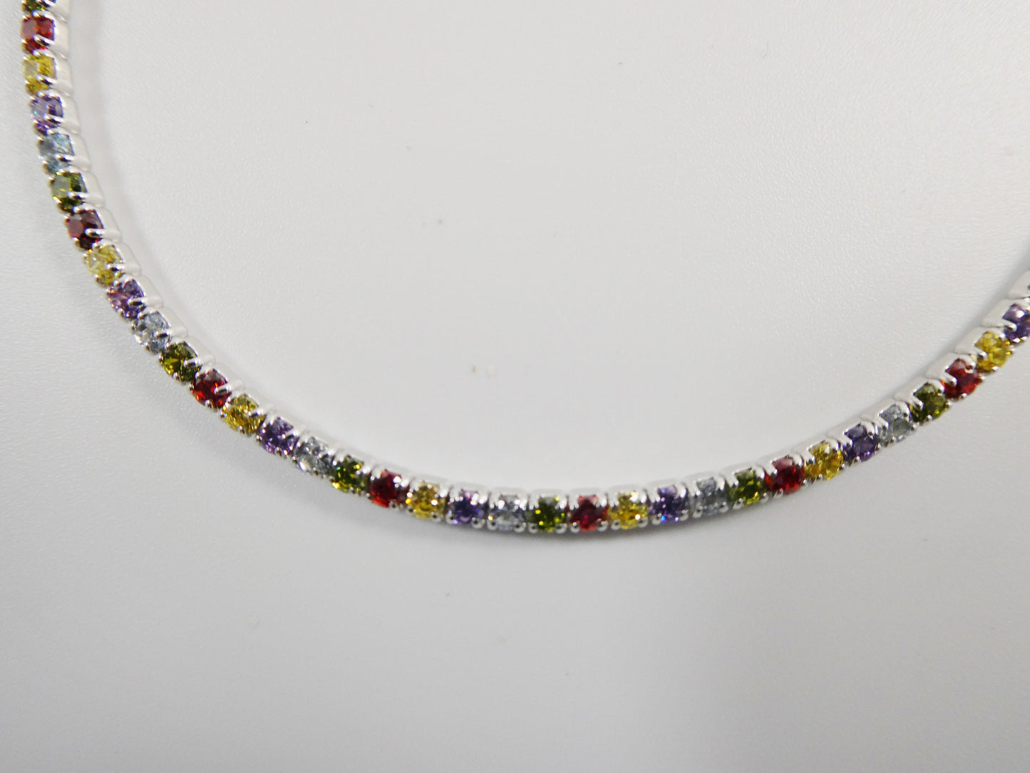Real 925 sterling silver multi-color rainbow anklet tennis bracelet with extension