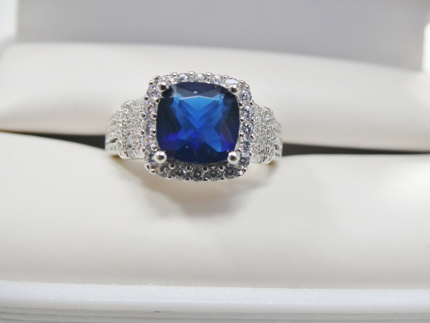real 925 sterling silver square blue stone color ladies ring