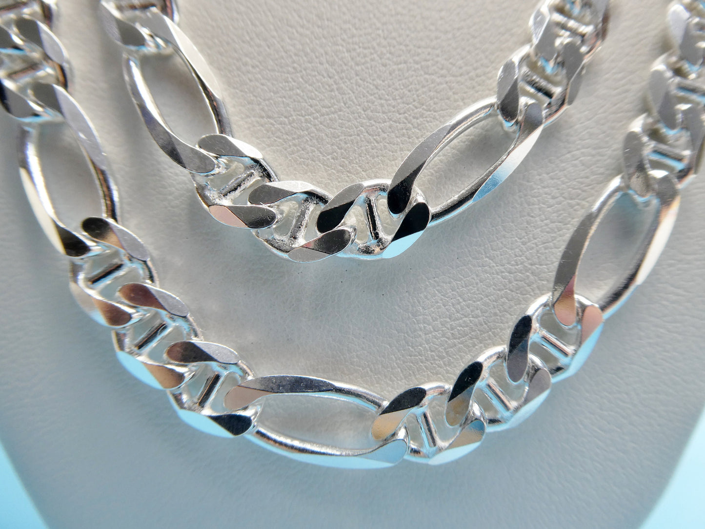 new style real 925 sterling silver 7.5MM Italian figaro / mariner solid chain lobster lock clasp
