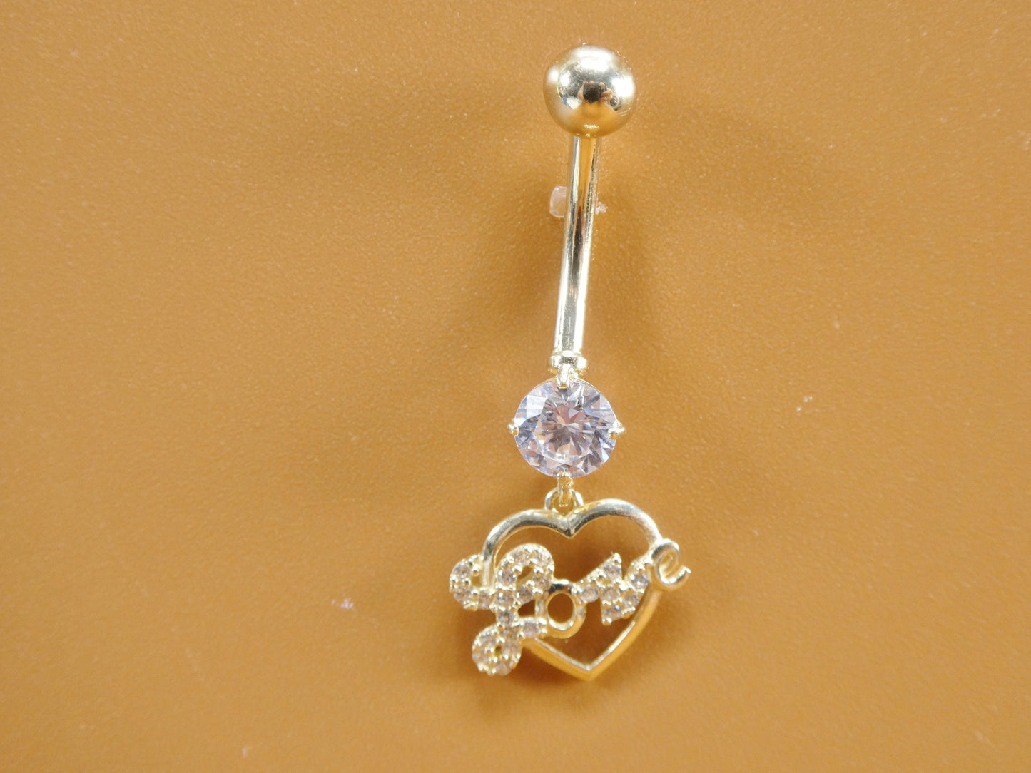 14k real solid yellow gold dangling love heart belly button ring piercing
