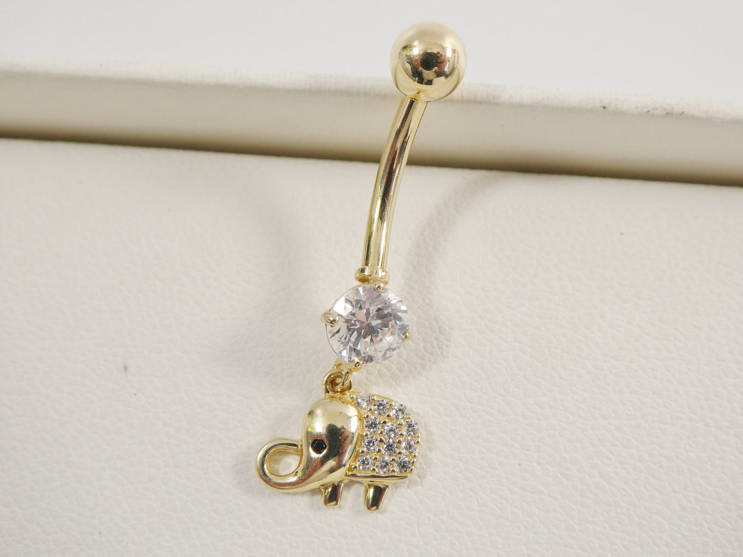 14k real solid yellow gold elephant dangling belly button ring piercing