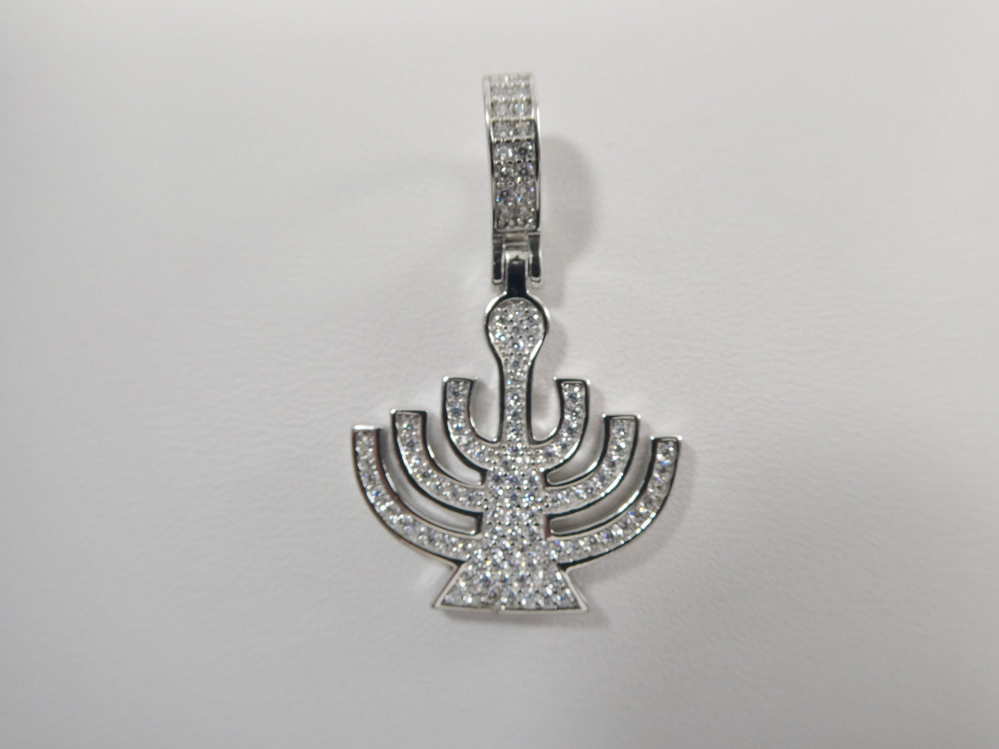 real 925 sterling silver menorah full stone setting pendent