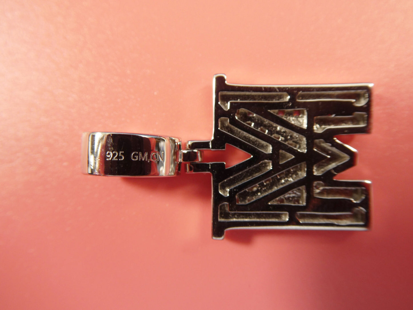 real 925 sterling silver baguette initial pendent with 18 inch small Miami chain