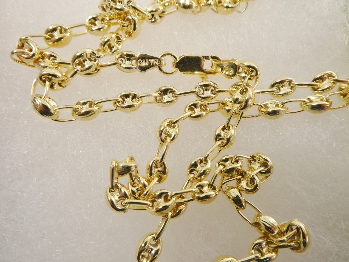 real 925 sterling silver solid anchor puff chain 14k yellow gold finish