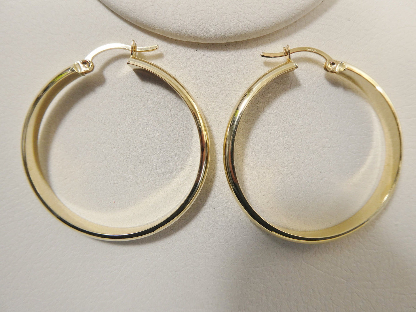 14K real solid yellow gold half flat hoop earring snap closure super high polish finish