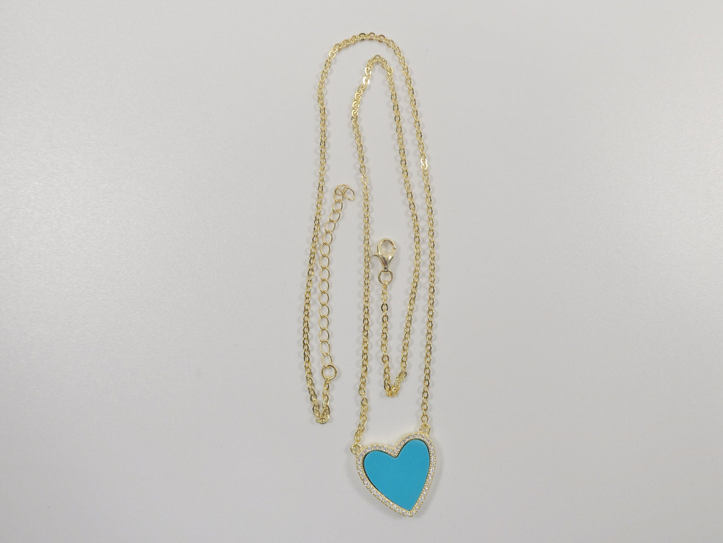 Turquoise Heart Necklace: 925 Sterling Silver, 14k Gold Finish
