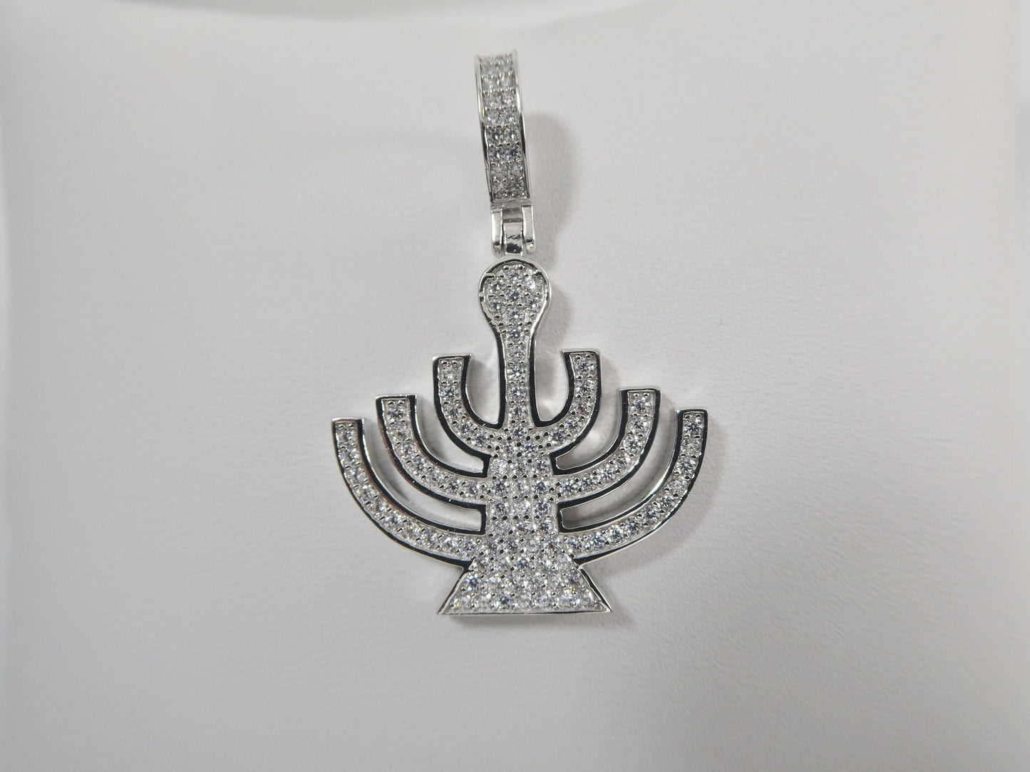 real 925 sterling silver menorah full stone setting pendent