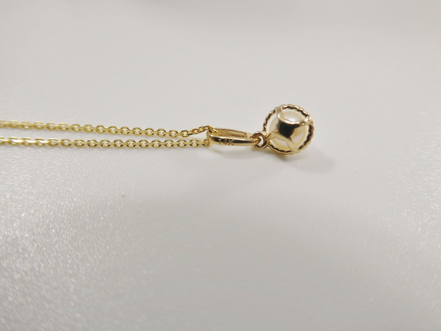 14k real solid yellow gold freshwater pearl pendent and cable necklace
