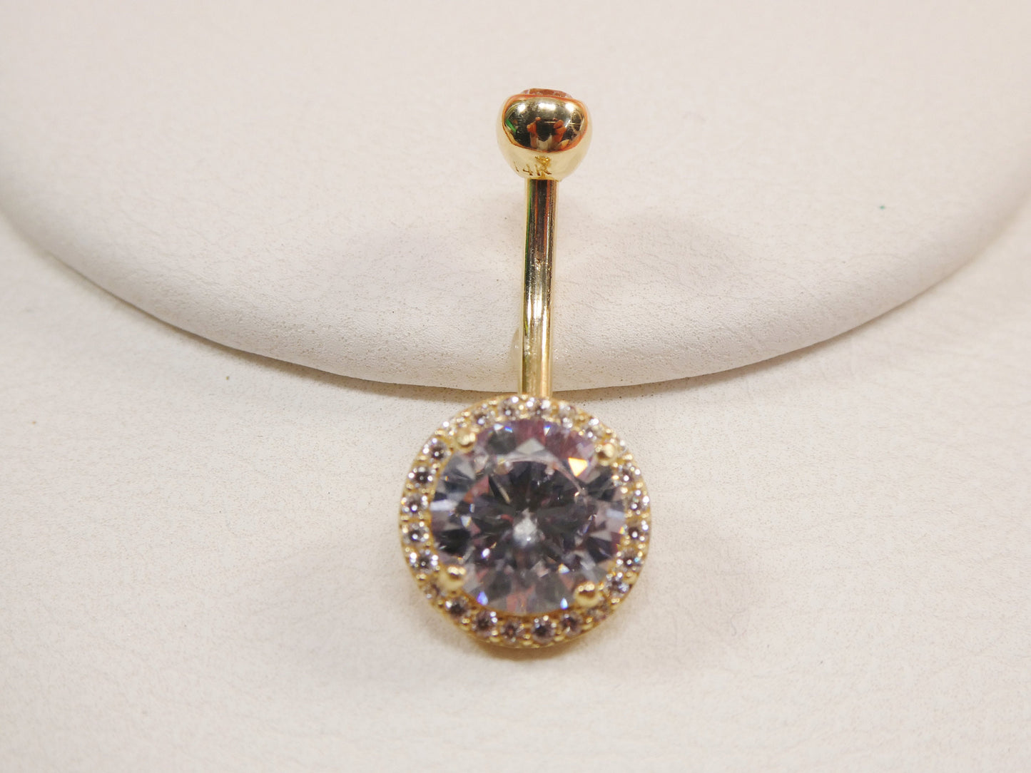 14k real solid yellow gold large stone belly button ring piercing