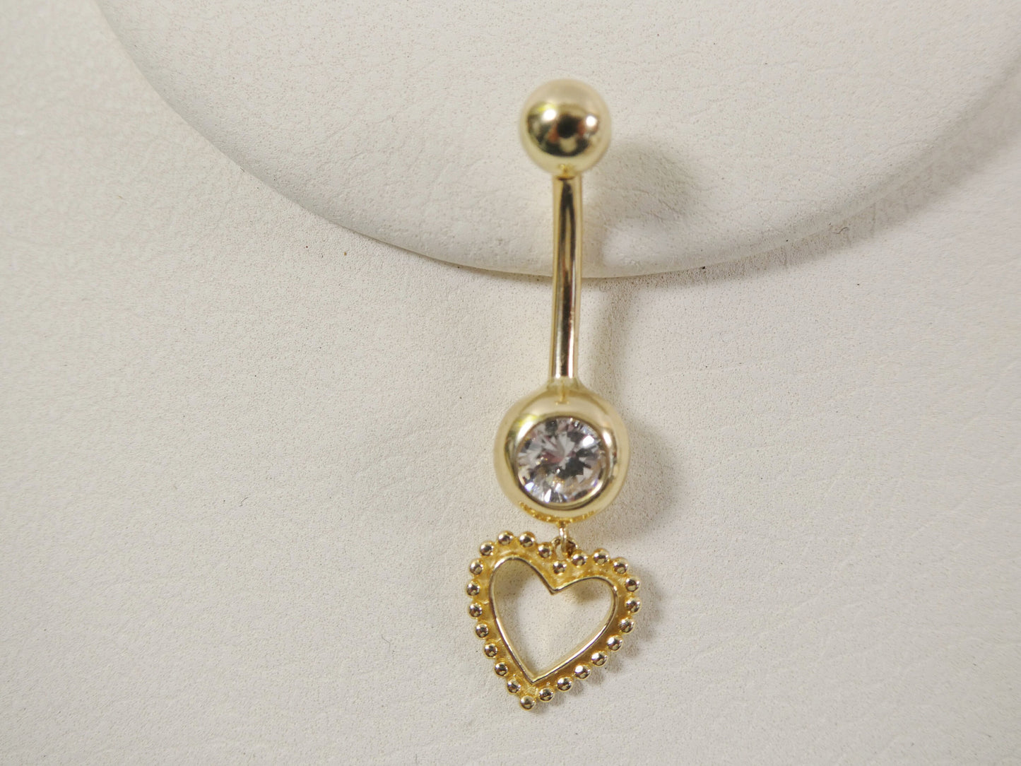 14k real solid yellow gold heart dangling belly button ring piercing