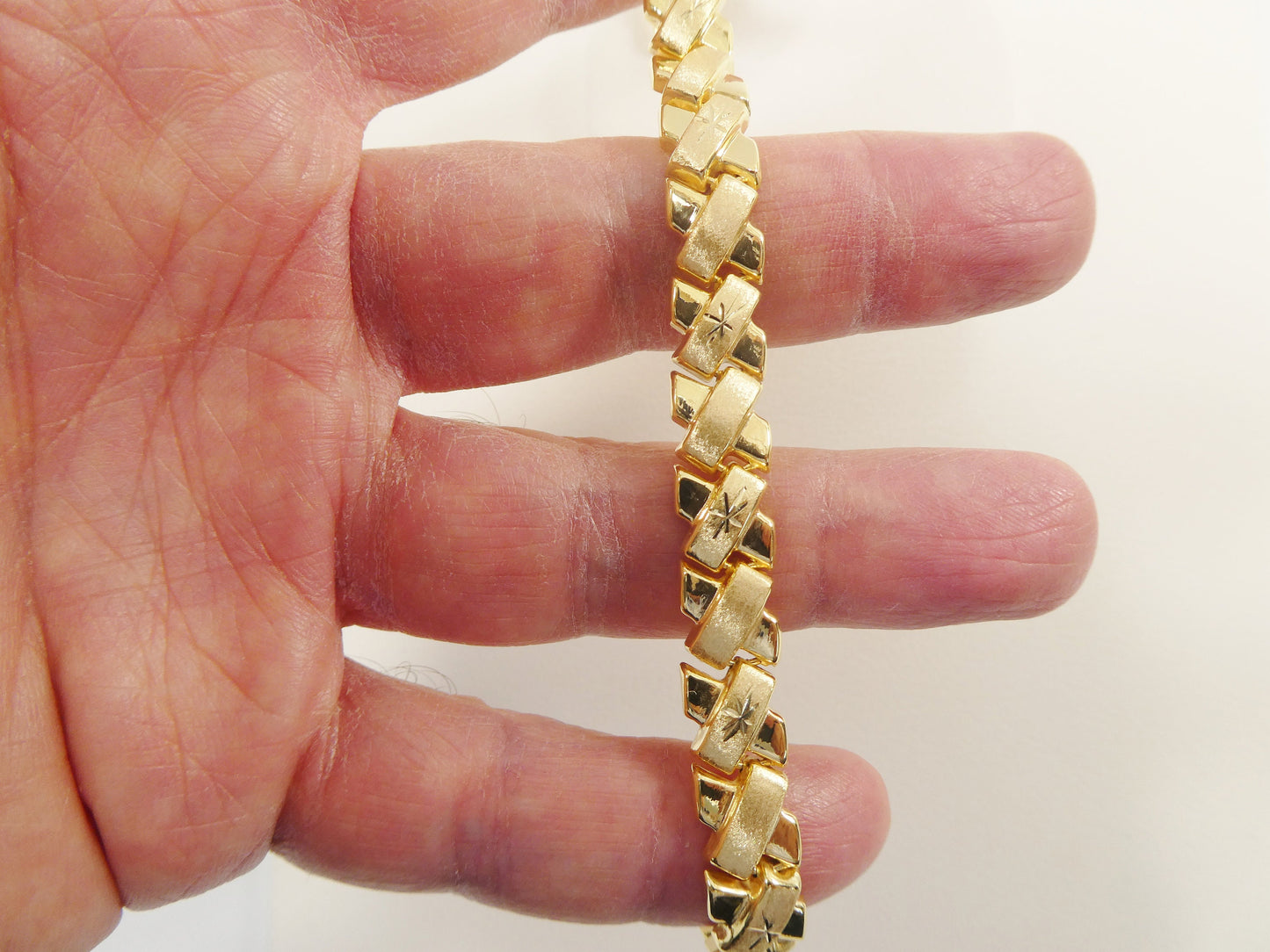 real 925 sterling silver stampato X bracelet 14k yellow gold finish
