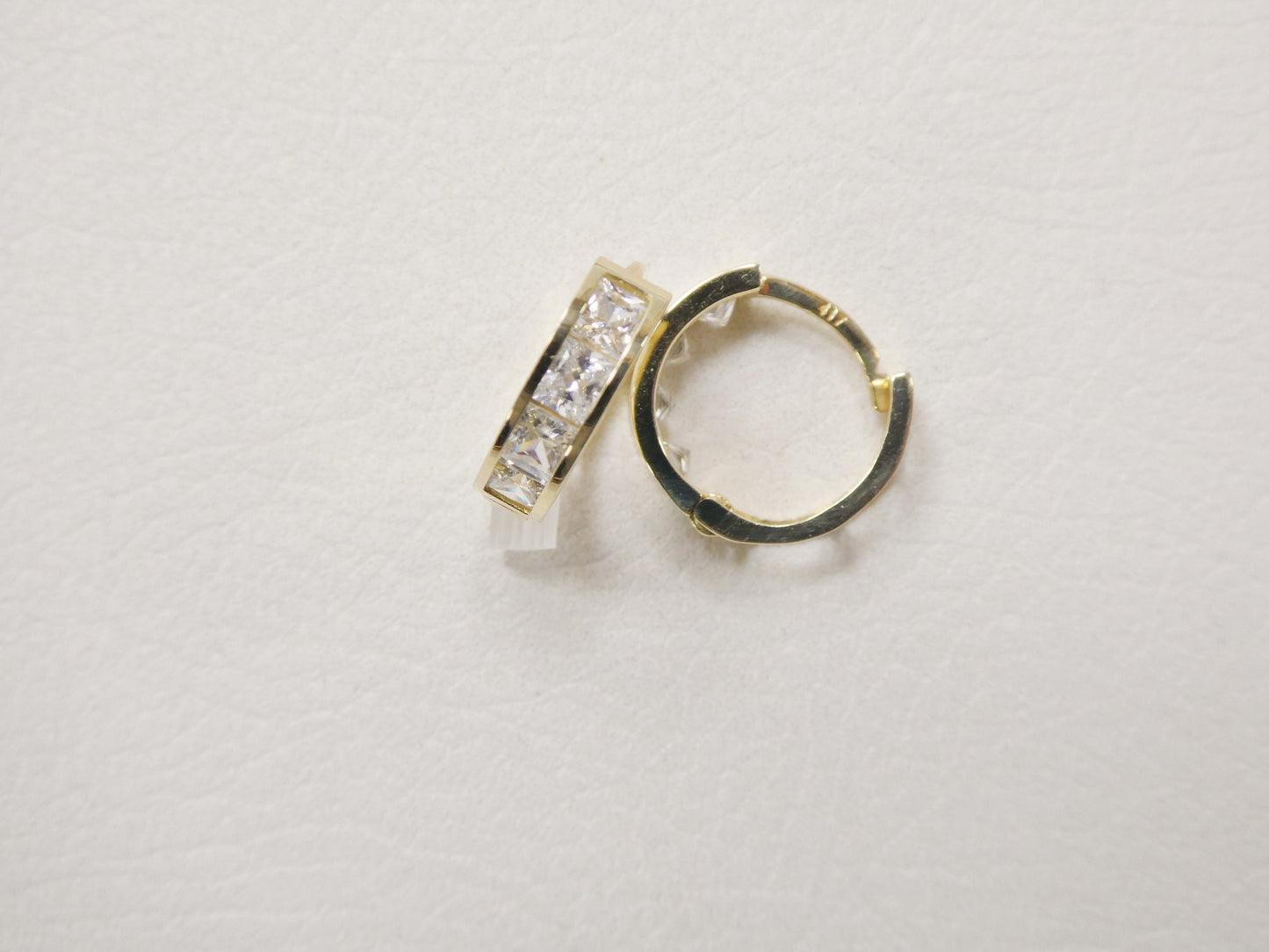 real 10k solid yellow gold square-cut stone hoop huggie earring