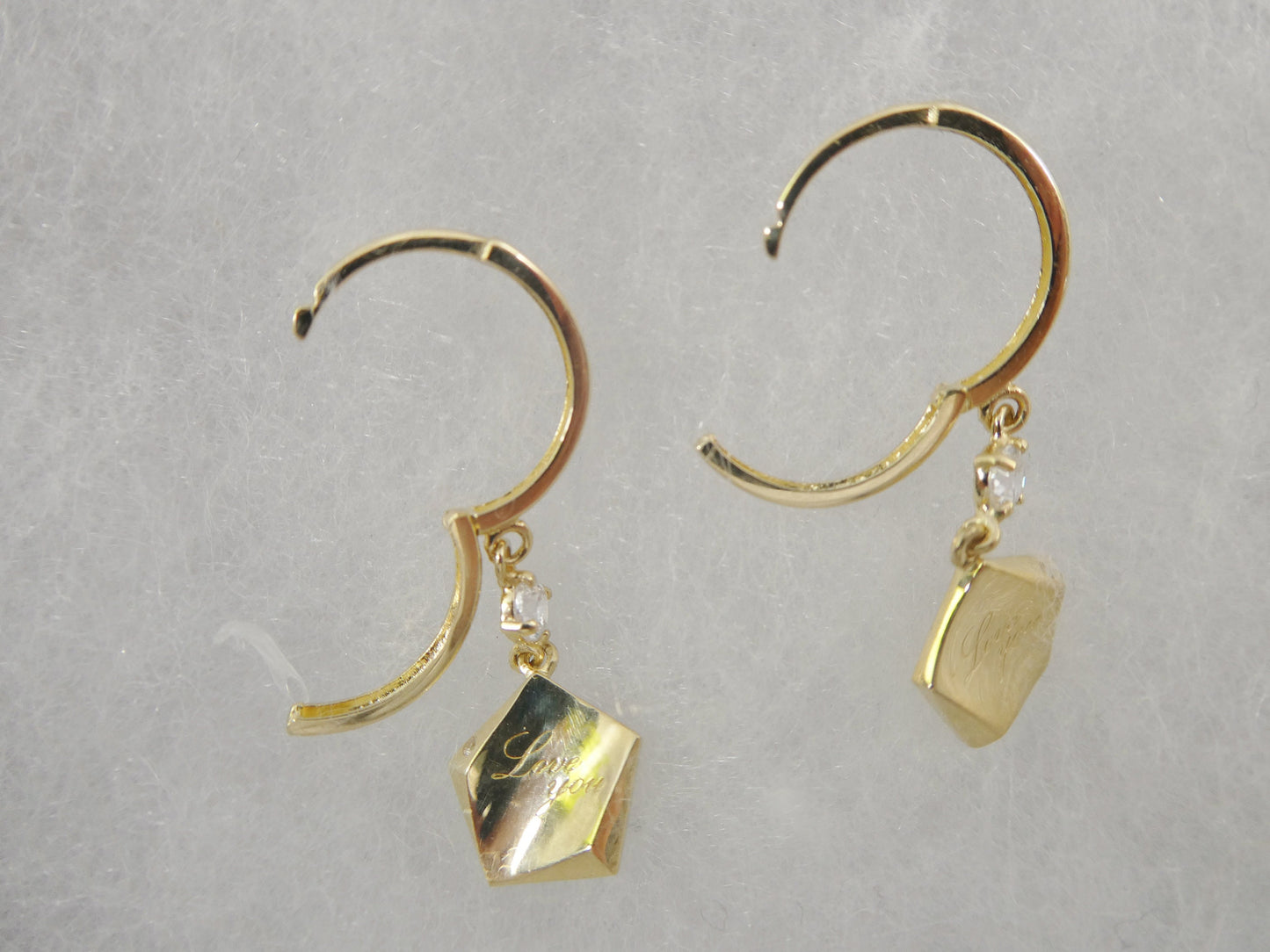10k real yellow gold love engrave dangle plain huggie earring