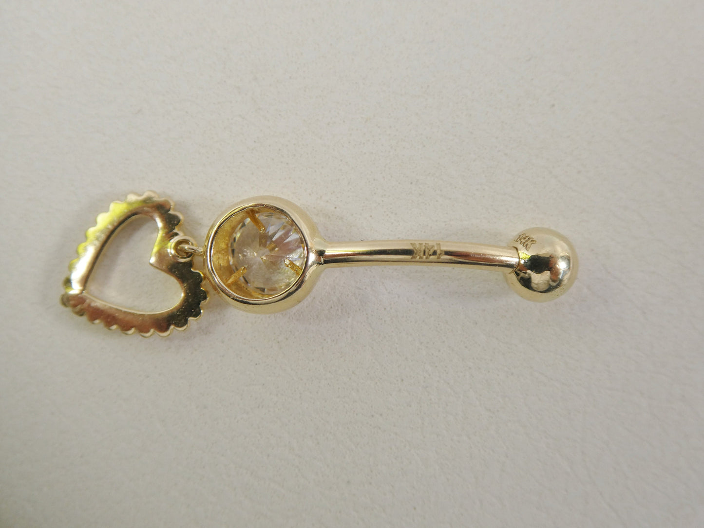 14k real solid yellow gold heart dangling belly button ring piercing