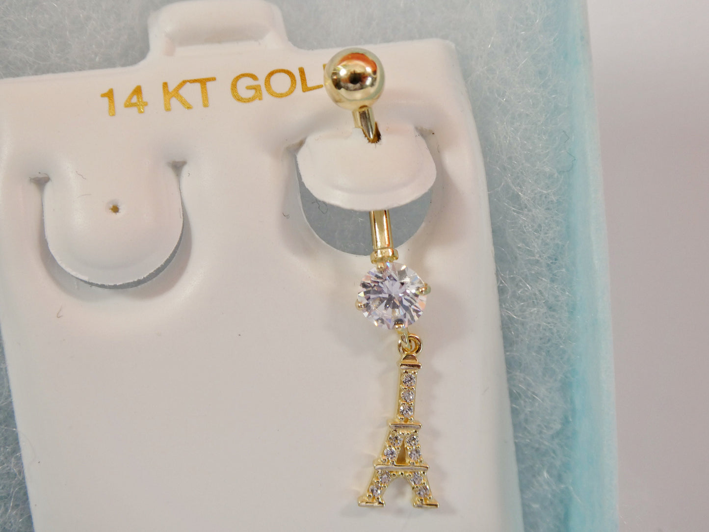 14k real solid yellow gold Eiffel tower belly button ring piercing