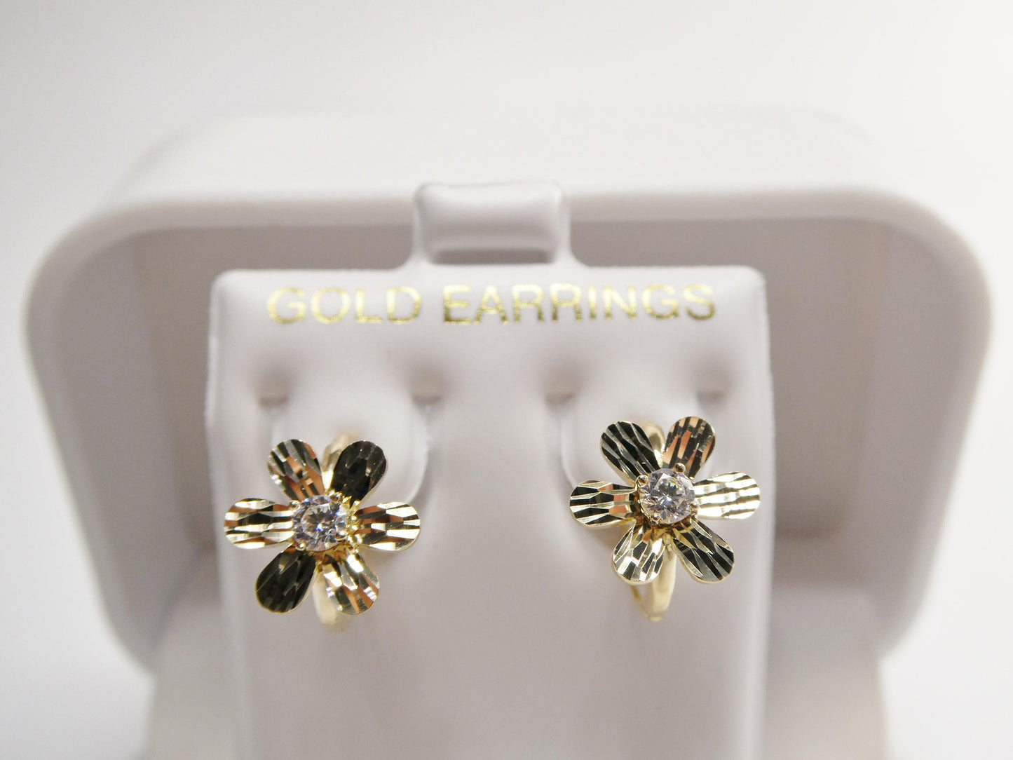 real 10k solid yellow gold designer floral hoop huggie earrings