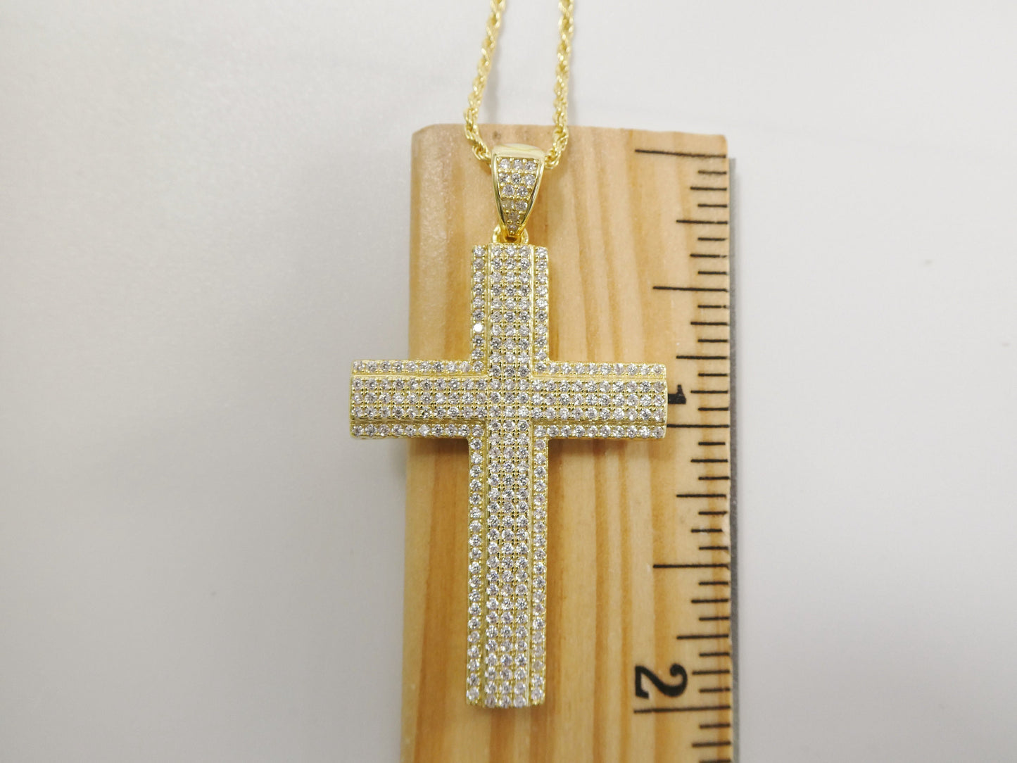 real 925 sterling silver 14k yellow / silver color 18 inch robe chain and cross pendent